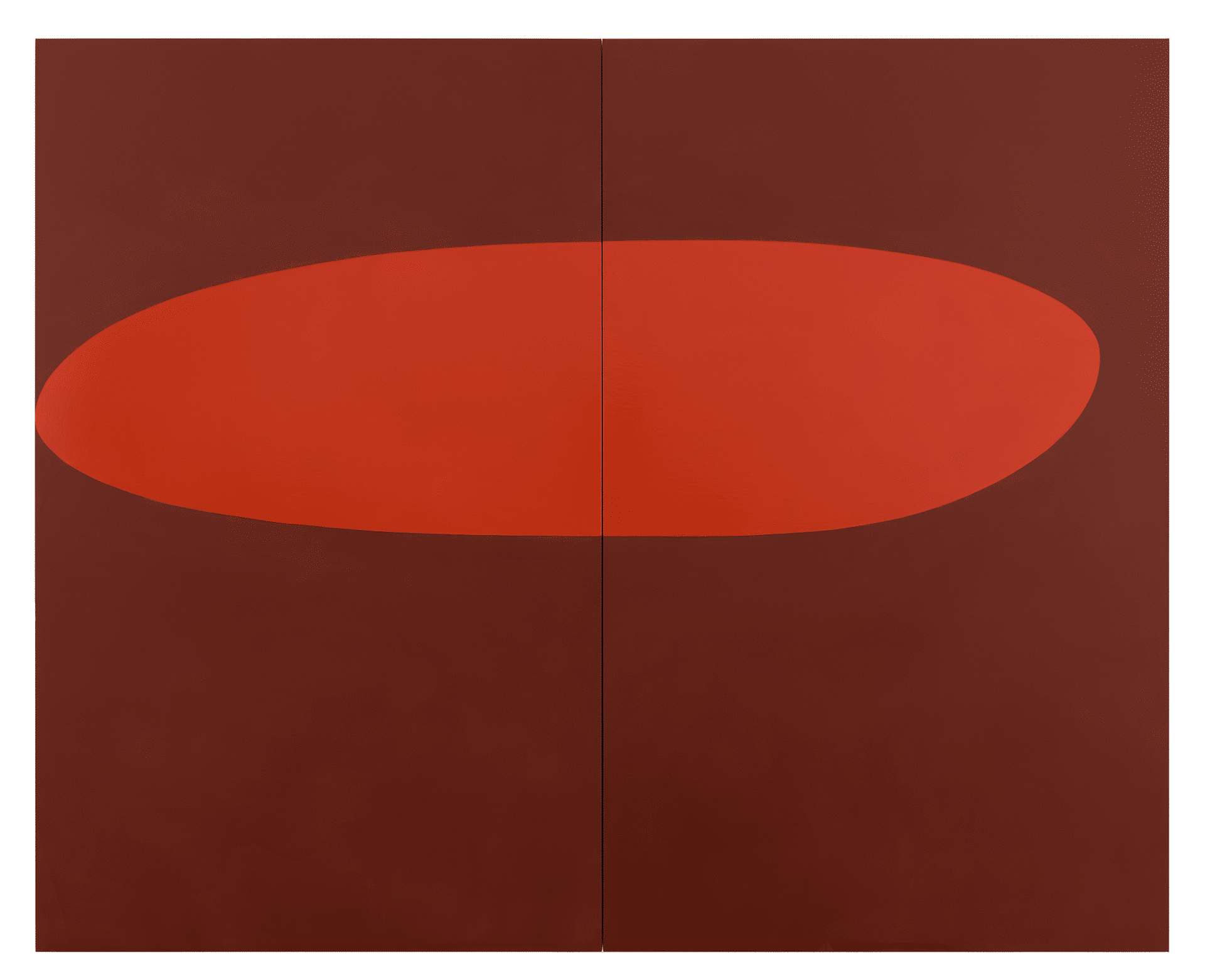 A painting by Suzan Frecon, titled vermilion, dated 2017.