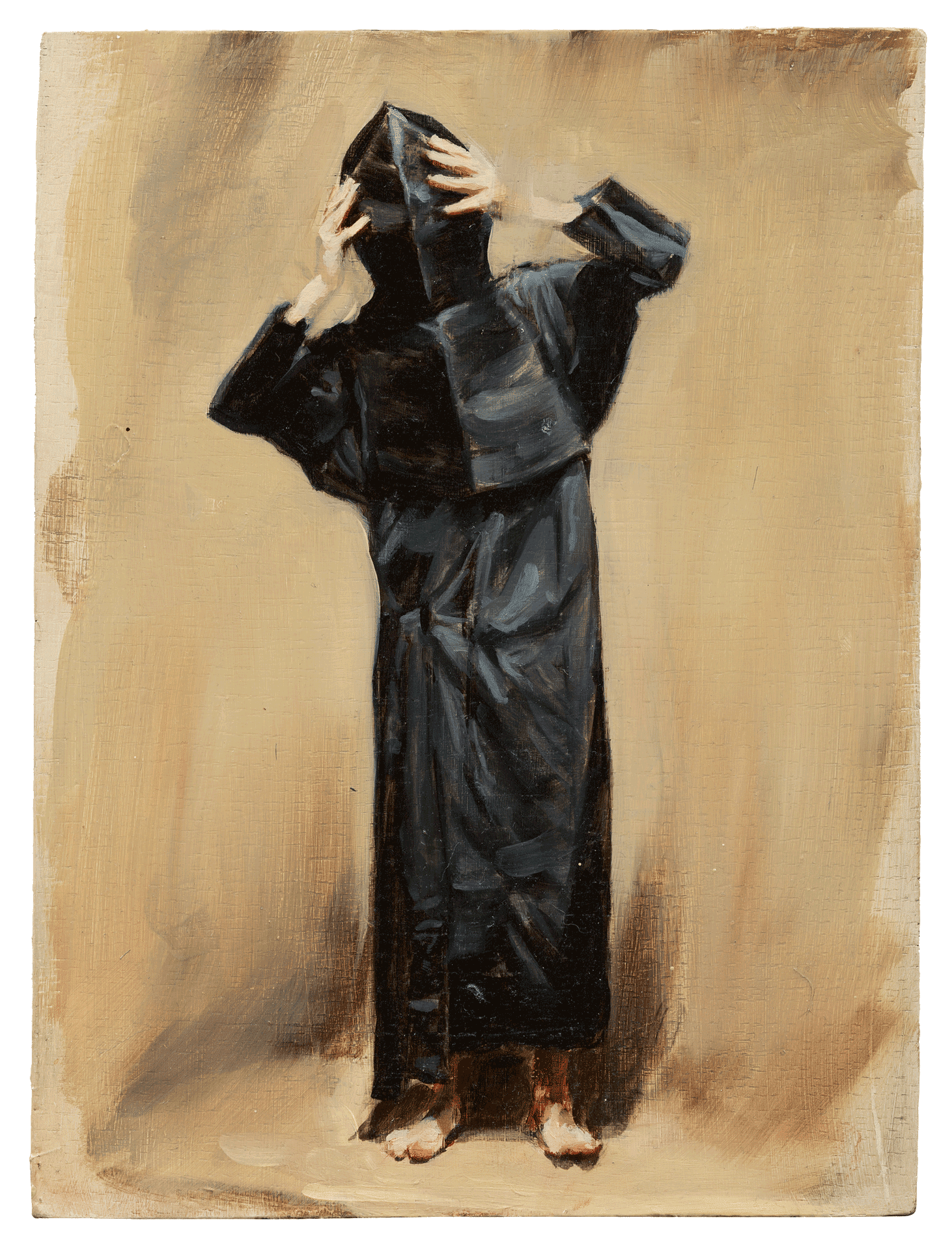 A painting by Michaël Borremans, titled Black Mould / Pogo, dated 2015.
