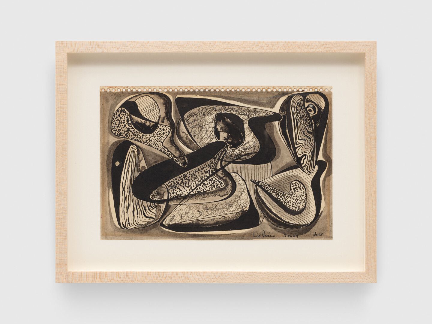 An ink drawing on paper by Leo Amino, titled, No. 48, dated 1949.