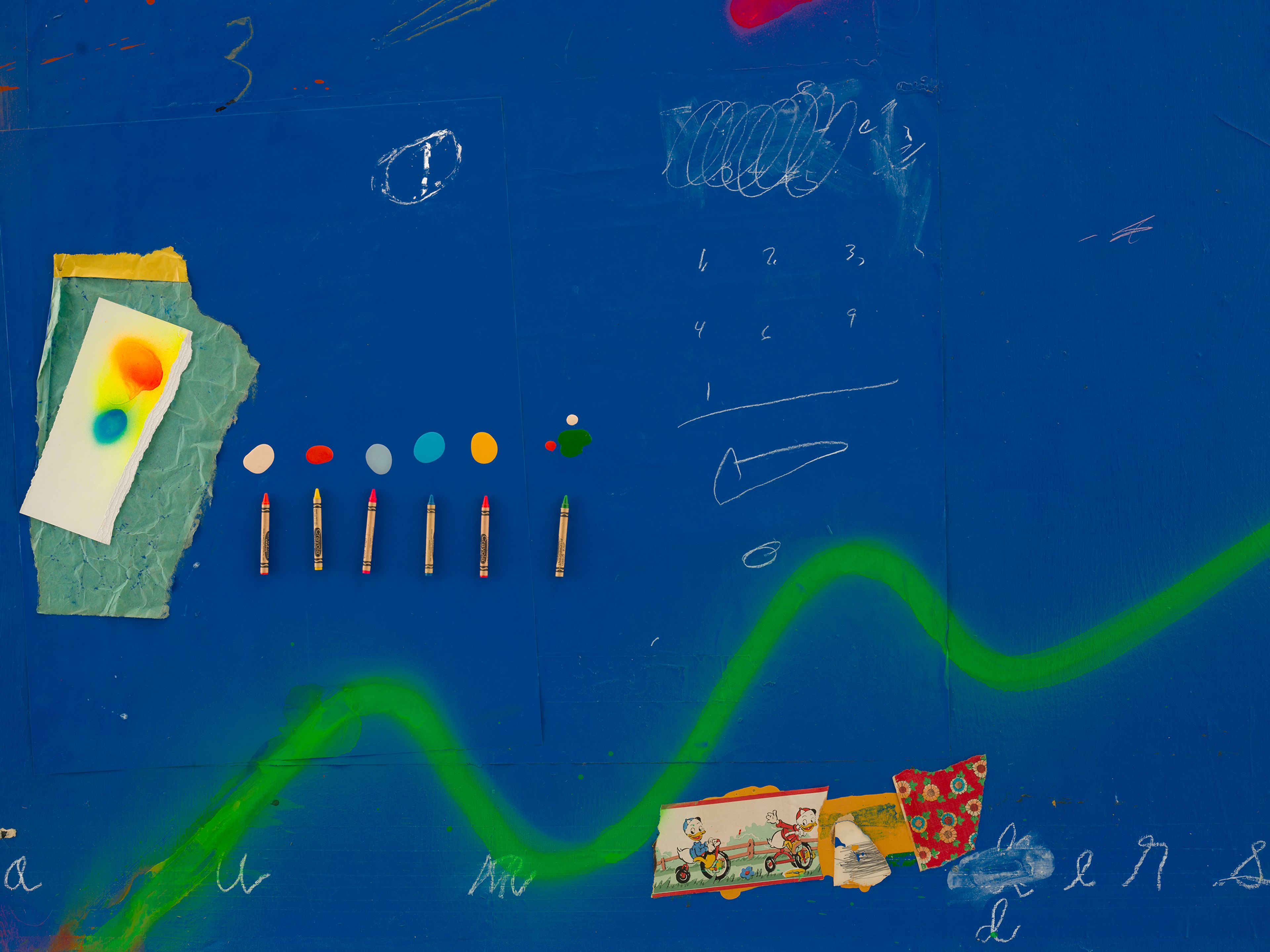 A detail from a mixed media work by Raymond Saunders, titled It Wasn't Easy Being a First Grader, dated in 1979 and in 1984.