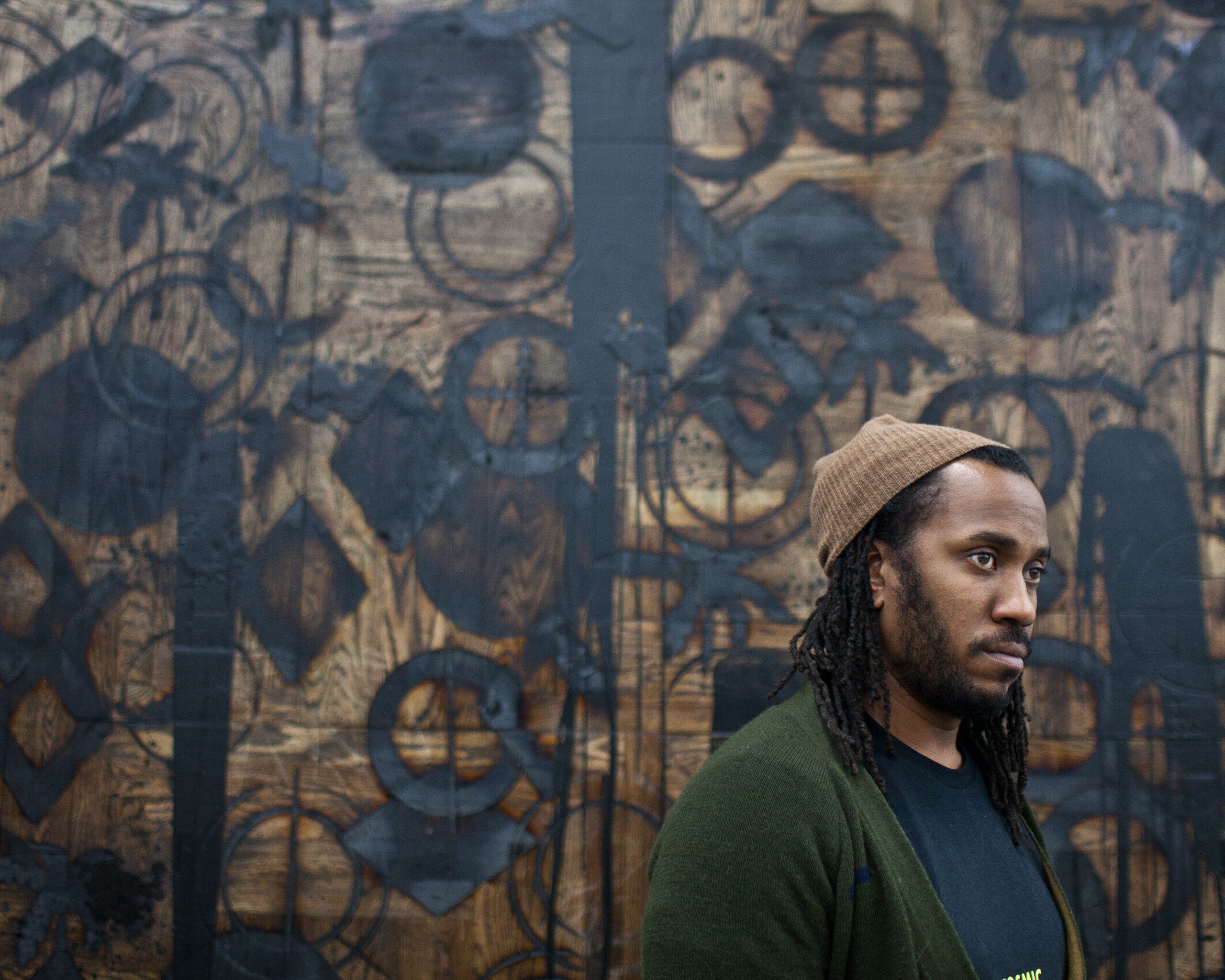 Rashid Johnson in his studio in Brooklyn, dated 2011