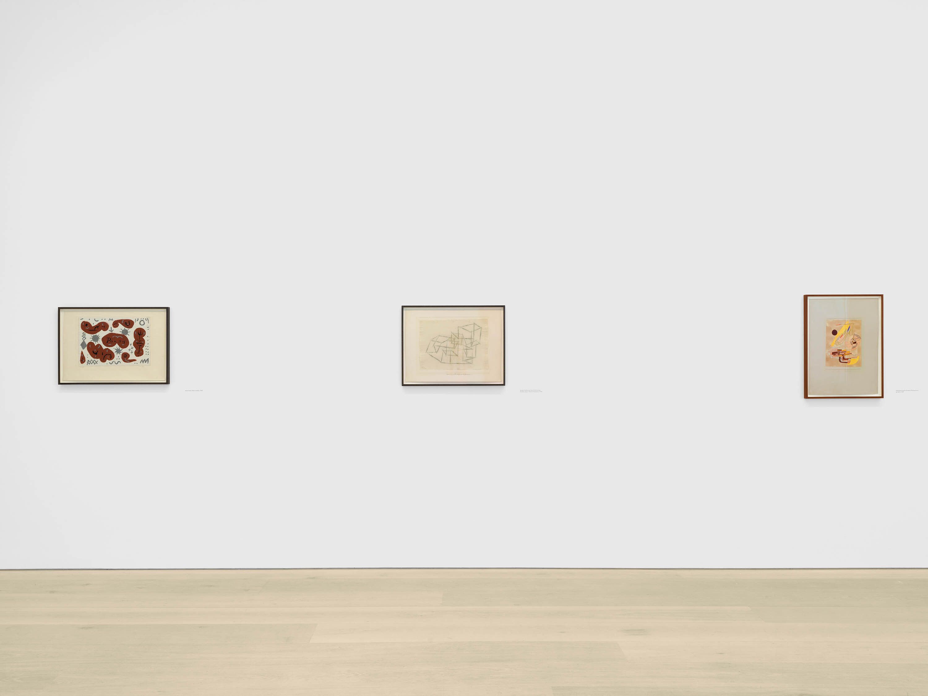 An installation view of the exhibition, Paul Klee: Psychic Improvisation, at David Zwirner in New York, dated 2024.