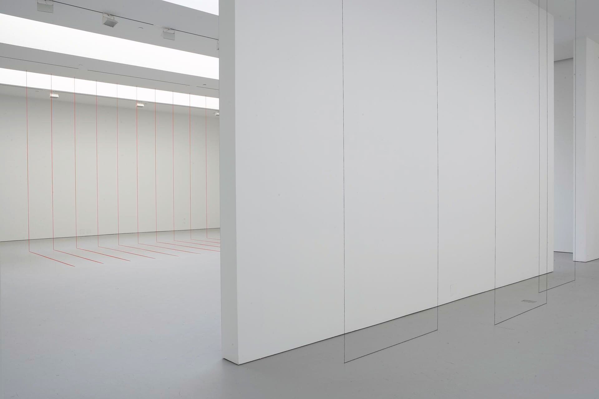 Installation view of the exhibition, Fred Sandback: Large Scale Sculpture, at David Zwirner in New York, dated 2006.