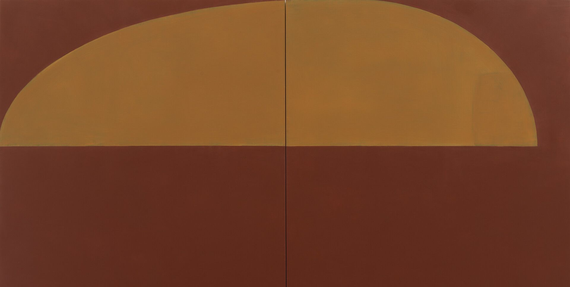 A detail from a painting by Suzan Frecon, titled snaefellsjoekull (dark reddish brown violet earth) northern light, dated 2018. 