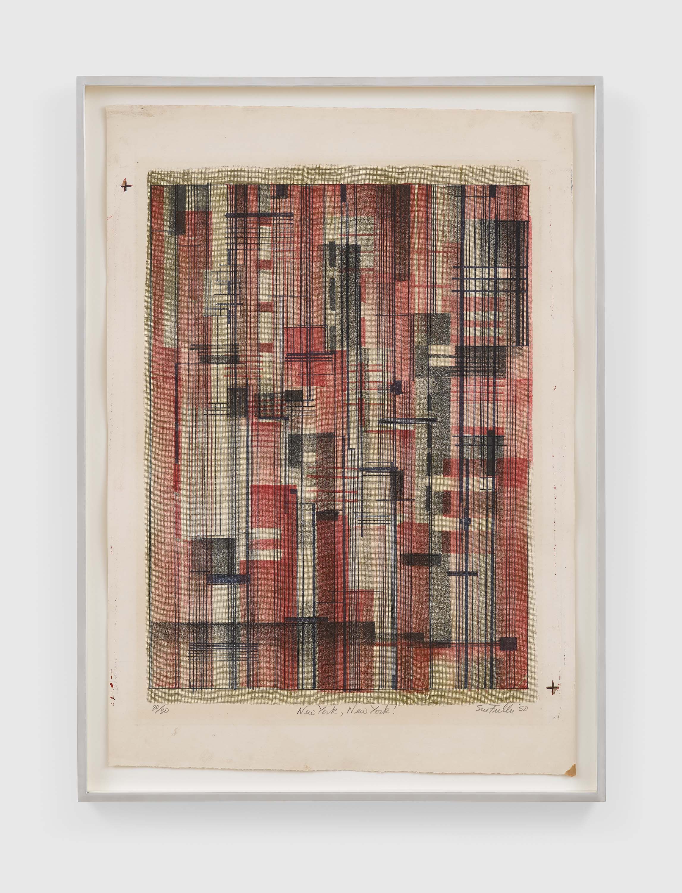 A print by Sue Fuller, titled New York, New York!, dated 1950.