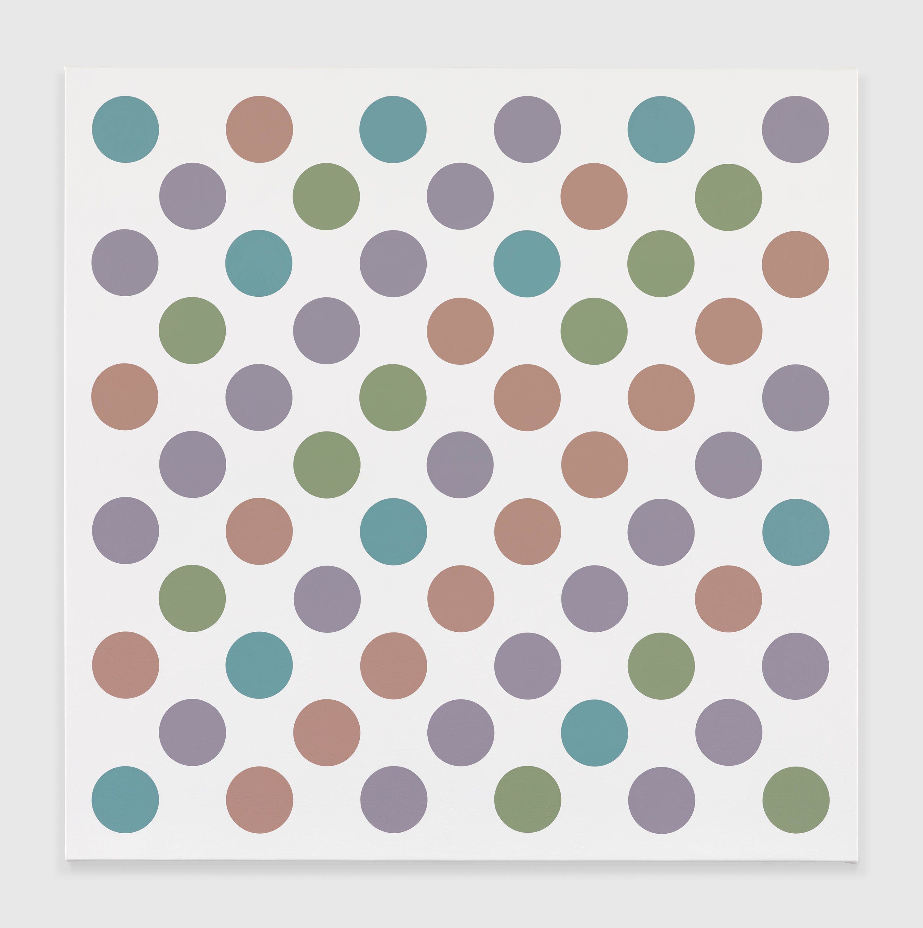 A painting by Bridget Riley, titled Measure for Measure 54, dated 2020.
