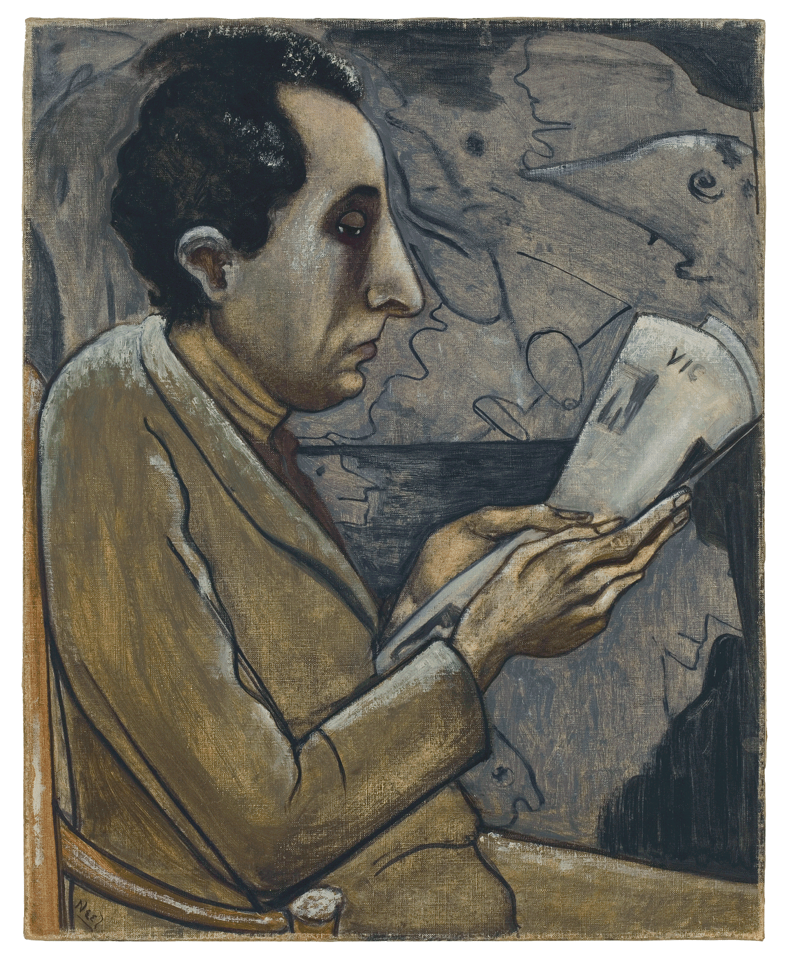 A painting by Alice Neel, titled Sam, Snow (How like the winter), dated 1945. 