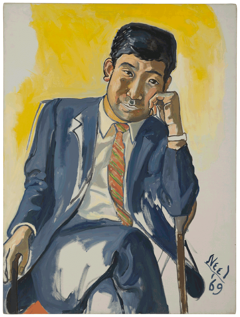 An oil painting on canvas by Alice Neel, titled Takahara Shindu, dated 1969.