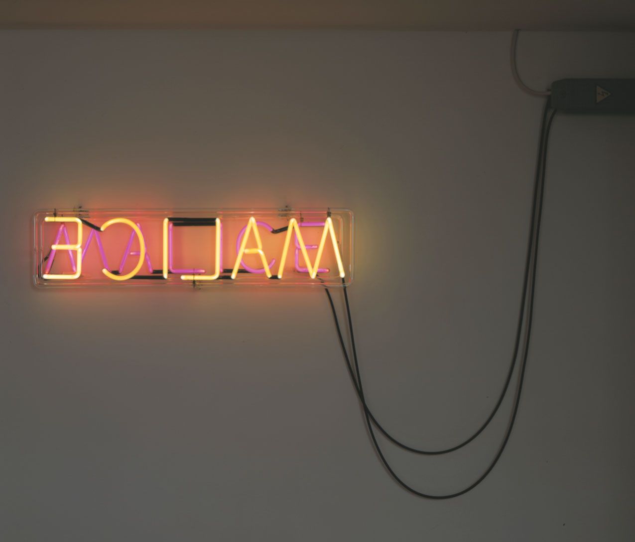 A neon sculpture by Bruce Nauman, titled Malice, dated 1980.