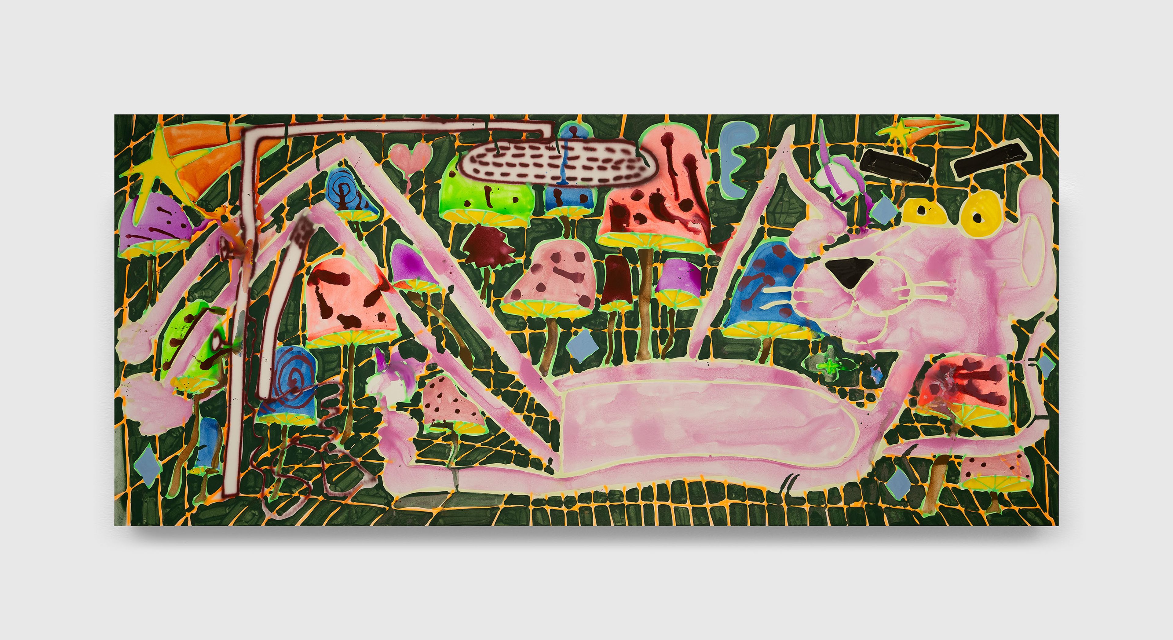 A painting by Katherine Bernhardt, titled Enoki, dated 2025.