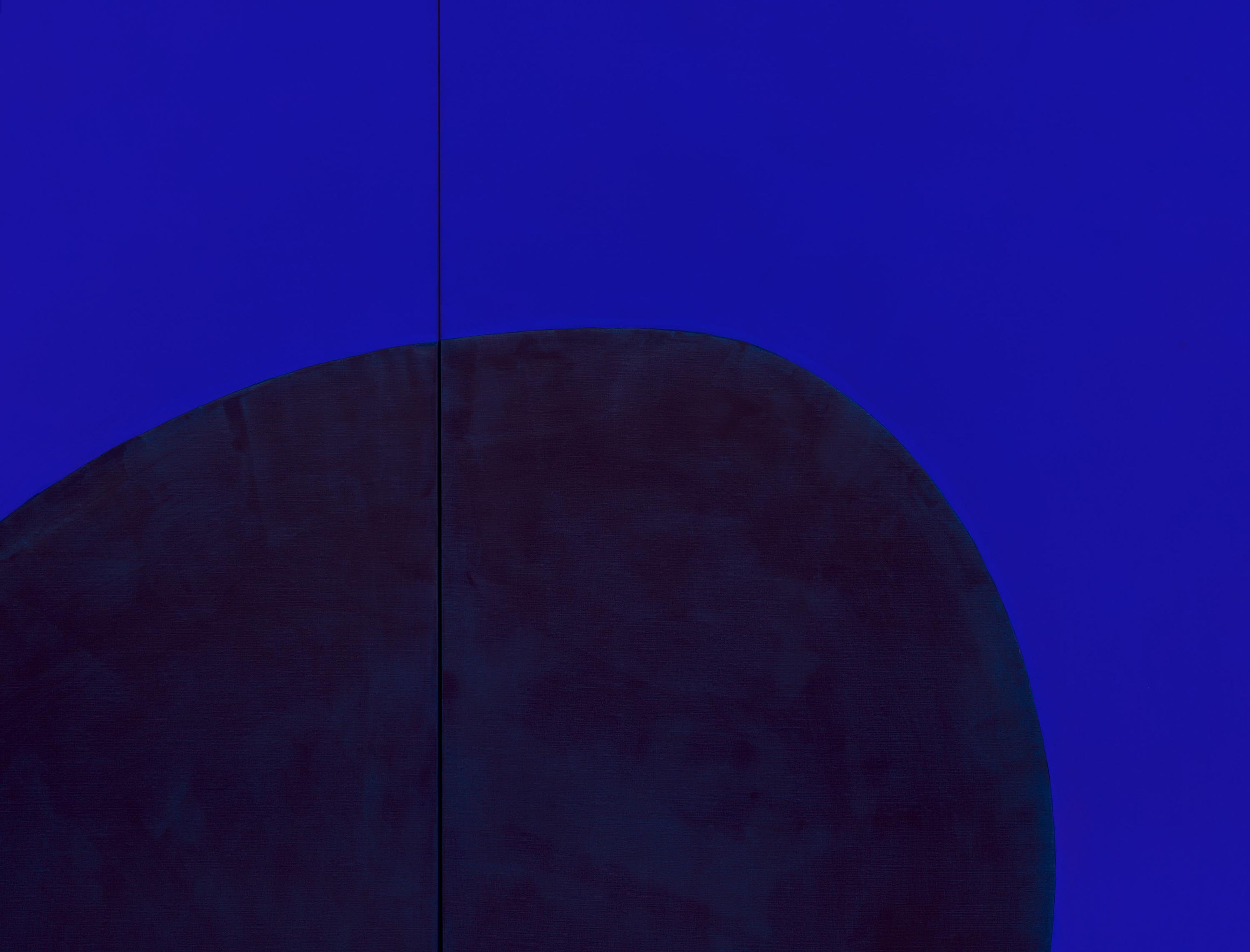 A detail from a painting by Suzan Frecon, titled two blues 1, dated 2024.