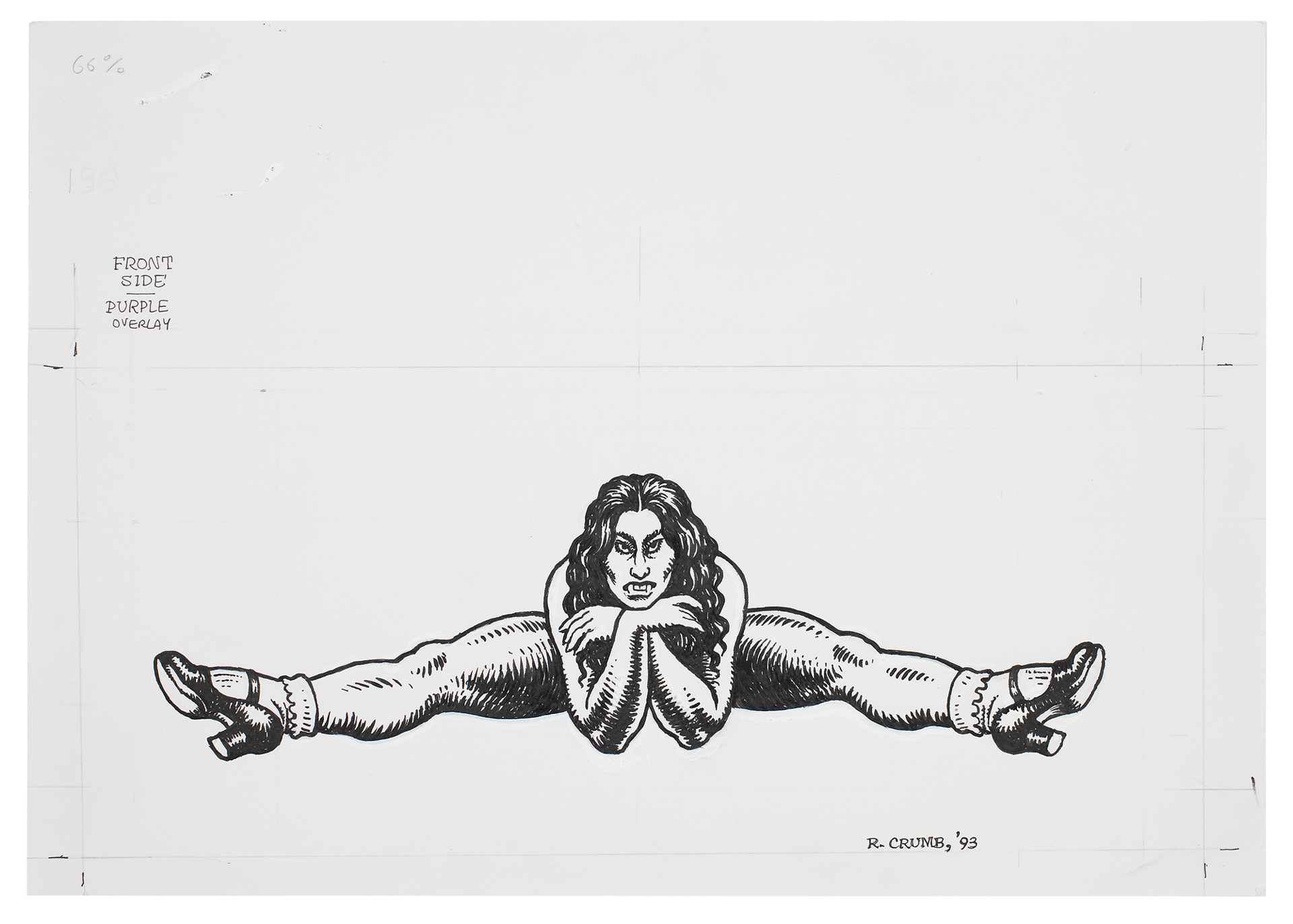 A drawing by R. Crumb titled, Untitled (Devil Girl splits), dated 1993.