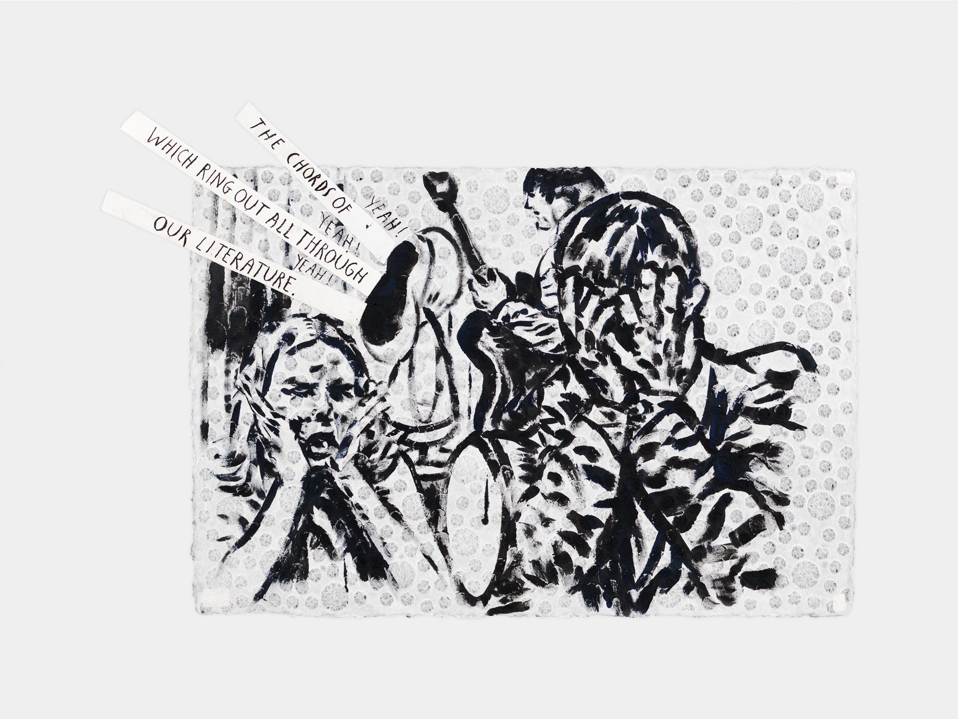A drawing by Raymond Pettibon, titled No Title (Yeah! The chords...), dated 2017.