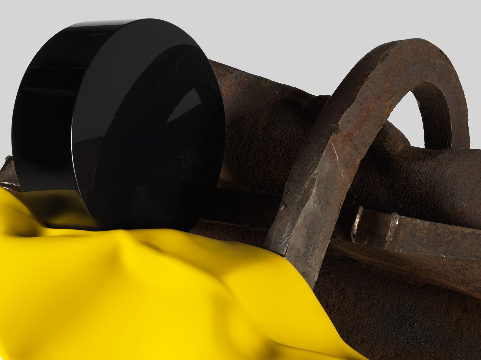 A detail of a sculpture by Carol Bove, titled The First Braid, dated 2019.