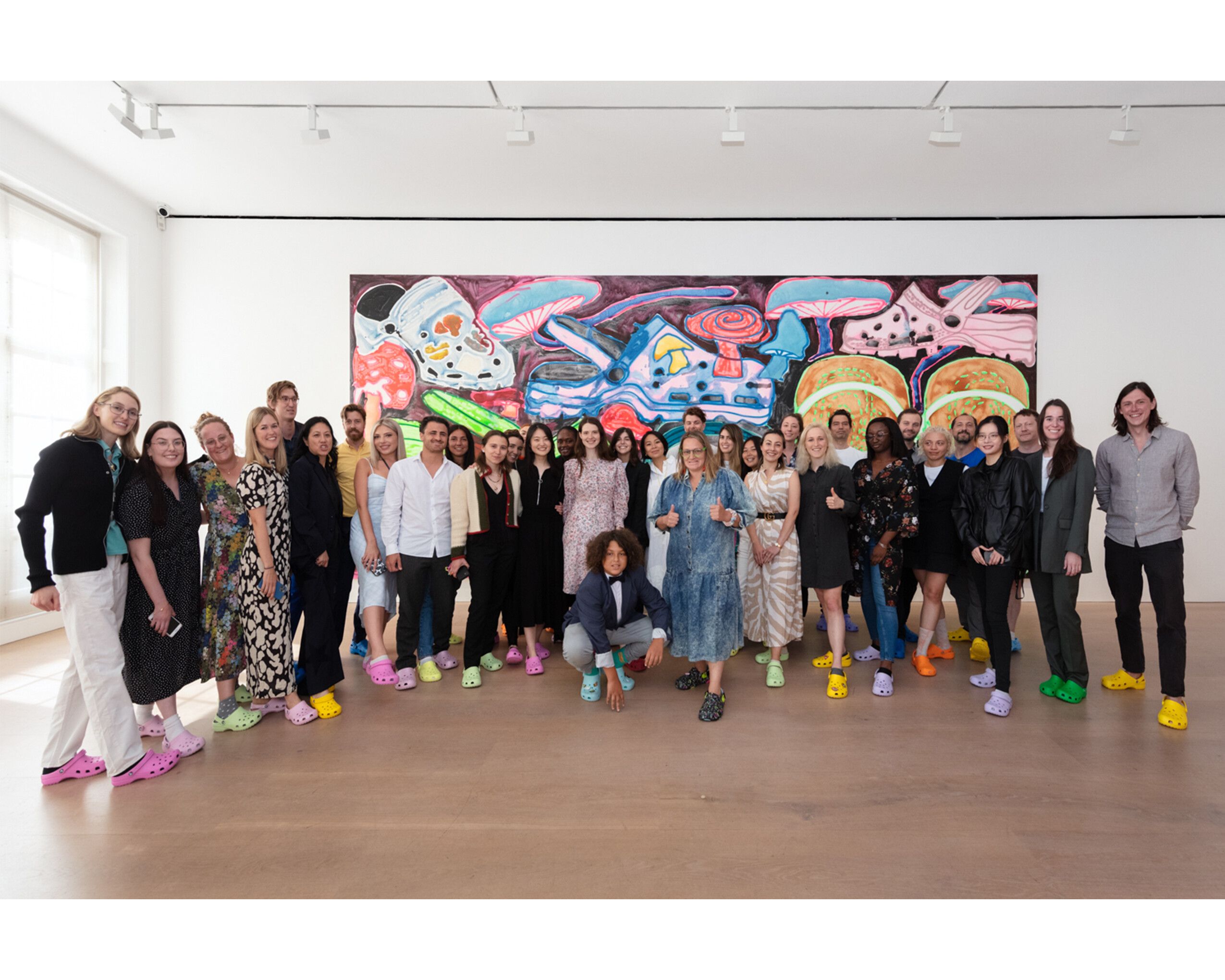 A group photo at Katherine Bernhardt's exhibition at David Zwirner London, dated 2022