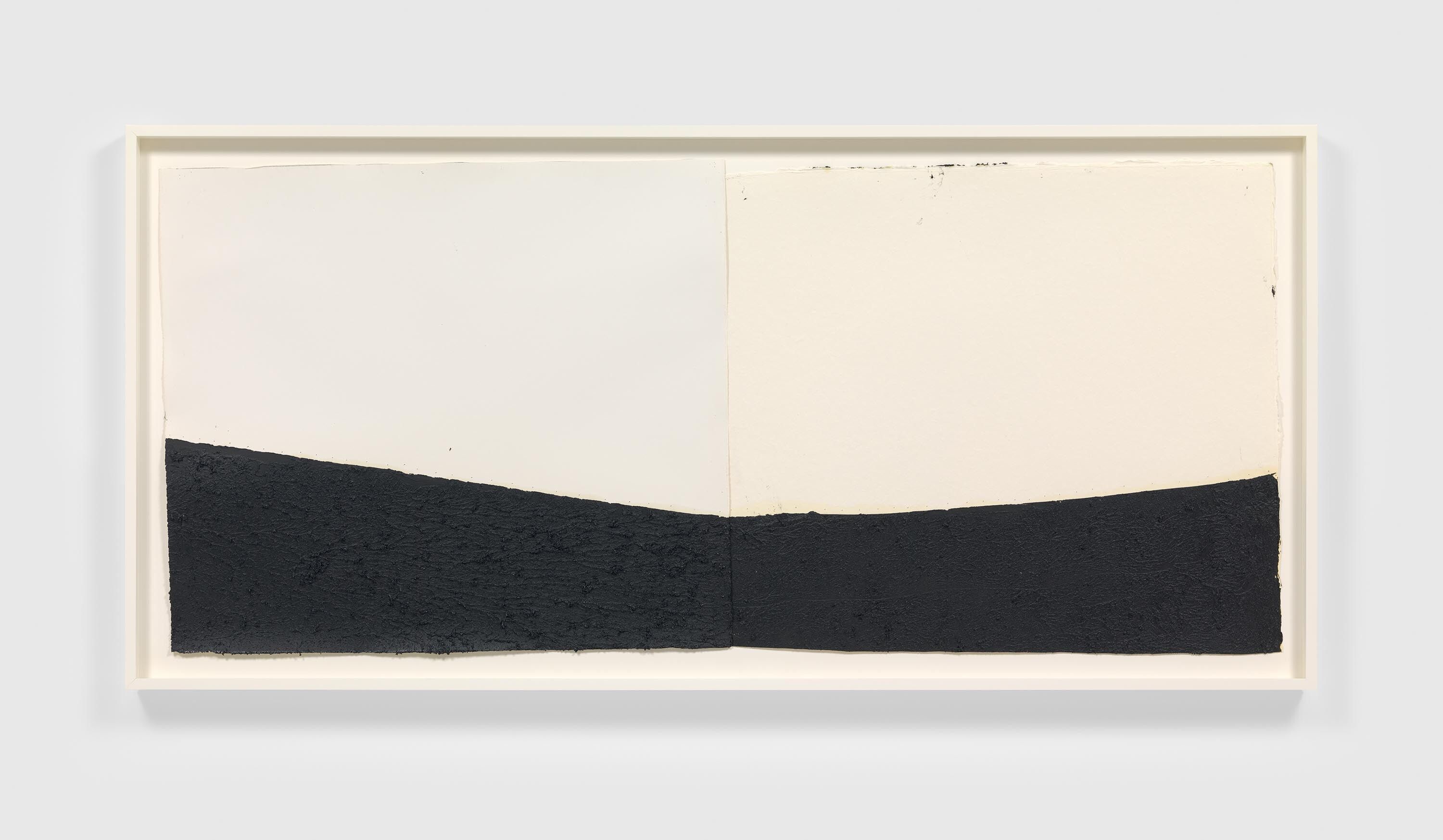 A paintstick, etching ink, and silica on two (2) sheets of handmade paper by Richard Serra, titled Dead End, dated 2021.