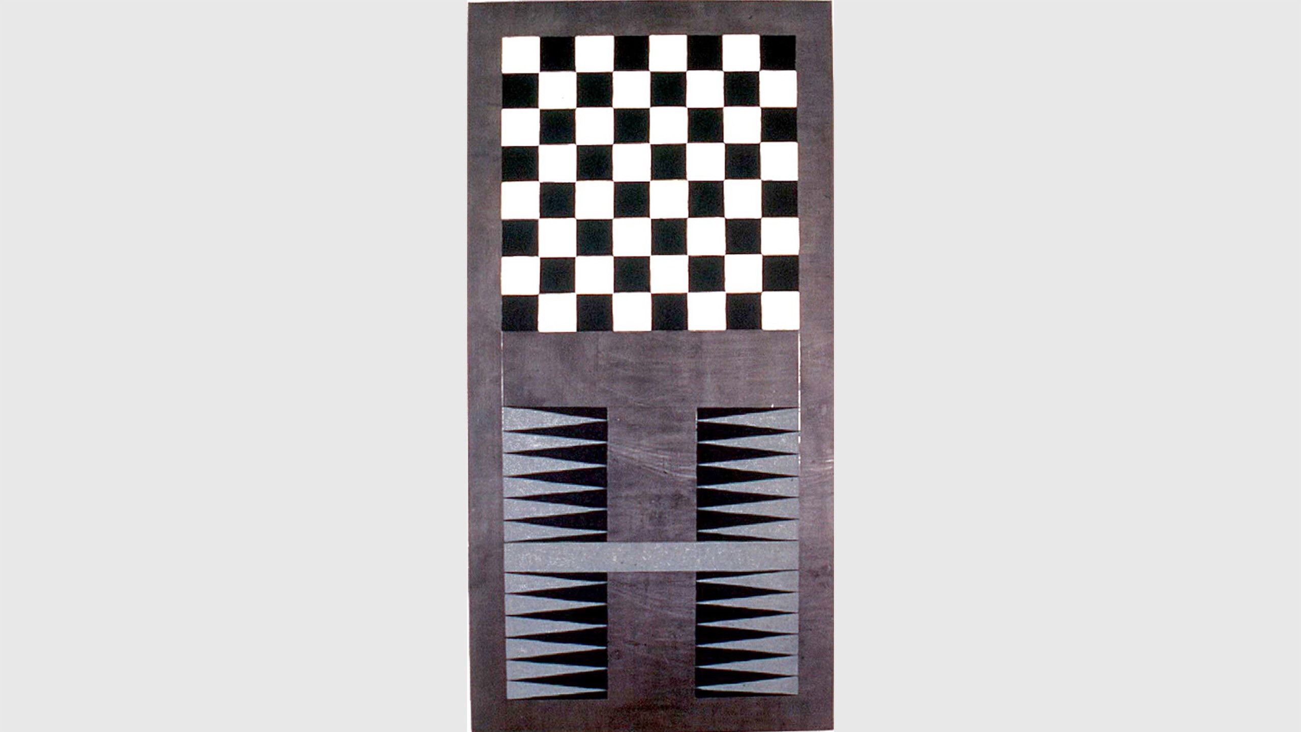 A work by Sherrie Levine, titled Lead Checks and Chevron, dated 1988.