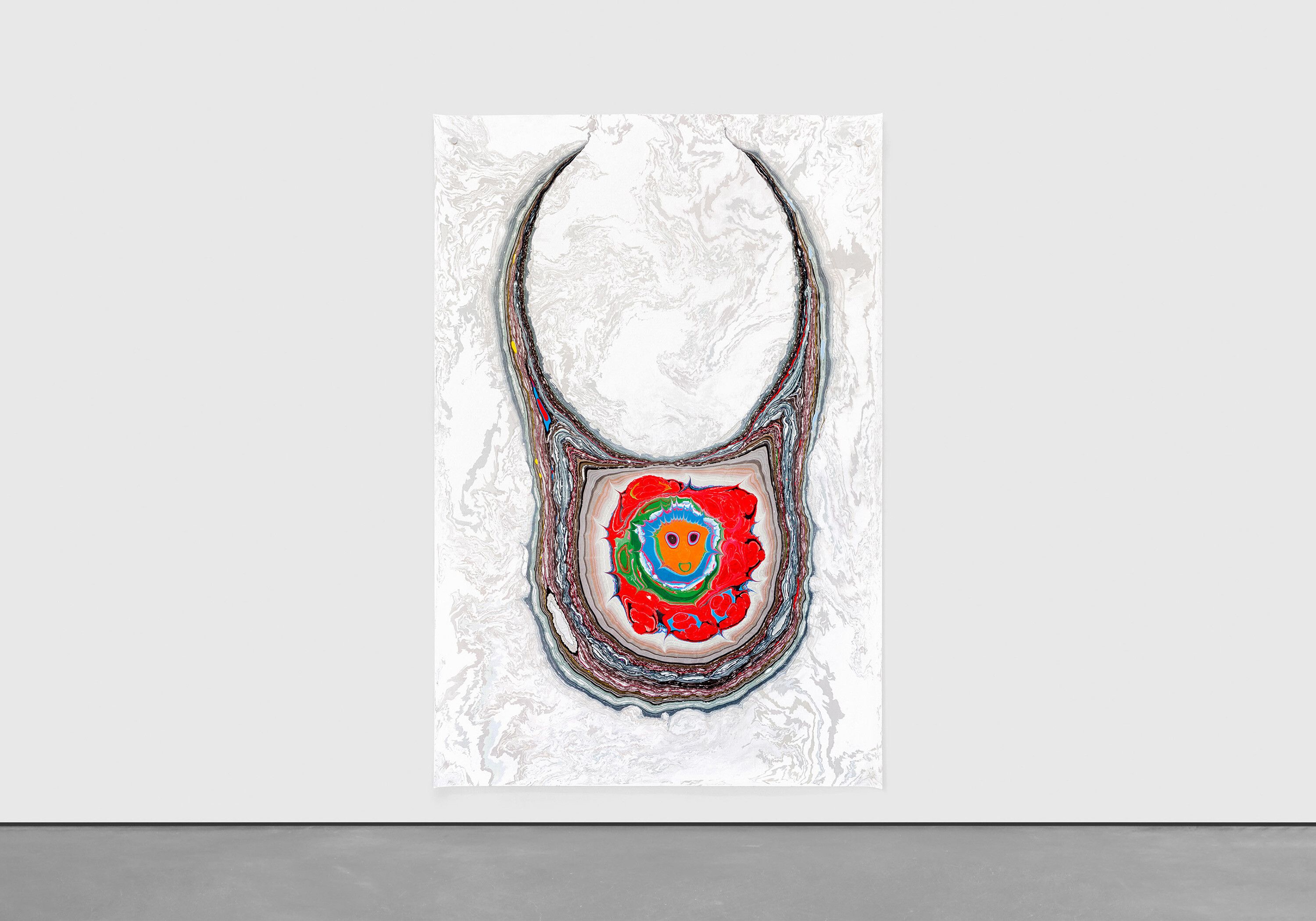 A work on paper by Kerstin Brätsch, titled Unstable Talismanic Rendering_ Psychopompo (with gratitude to master marbler Dirk Lange), dated 2017.