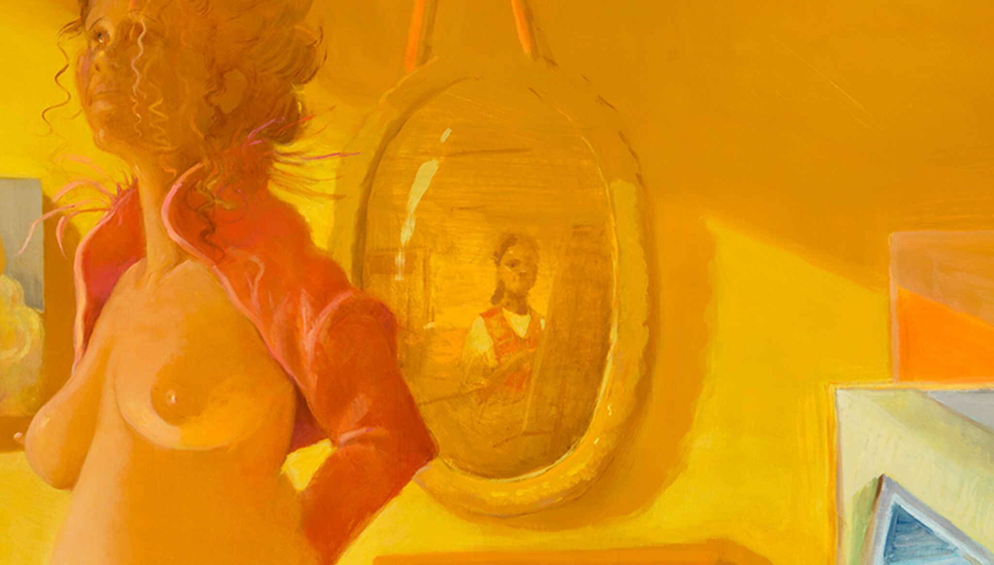 A detail of an artwork by Lisa Yuskavage, called Golden Studio, dated 2023