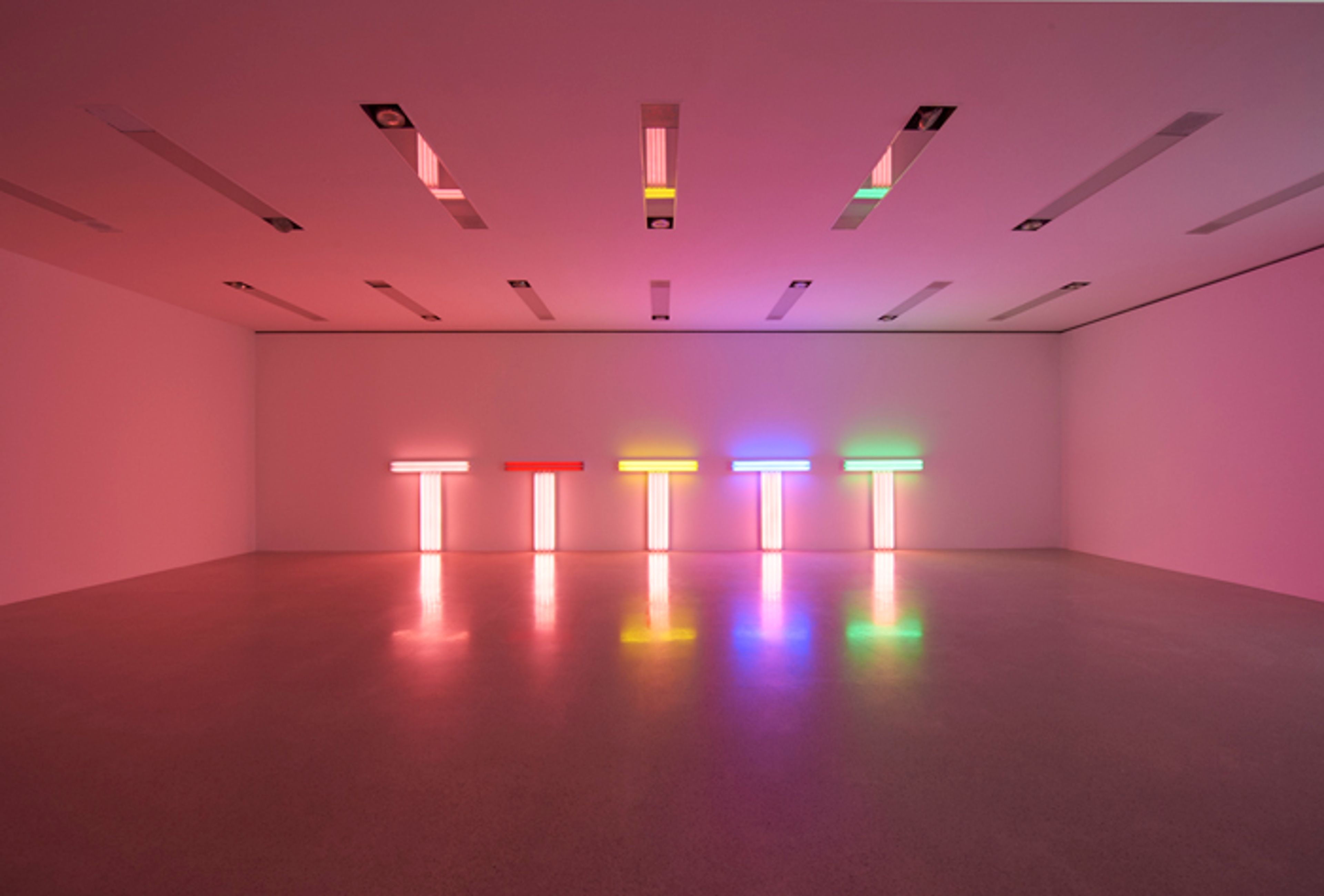 Installation view of the exhibition Dan Flavin – Lights, at the Museum moderner Kunst Stiftung Ludwig Wien, in Vienna, Austria, dated 2012.