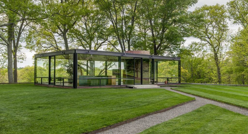 A photo of Philip Johnson's Glass House in New Canaan, Connecticut. Photo by Michael Biondo.
