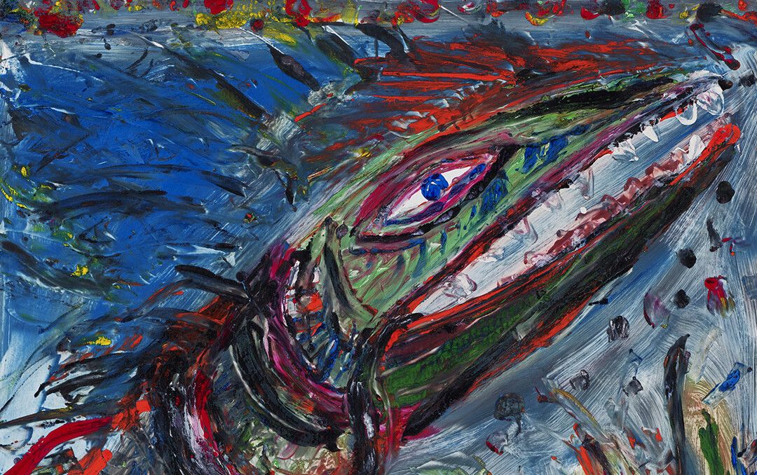 A detail from a print by Josh Smith, titled Fish, dated 2019