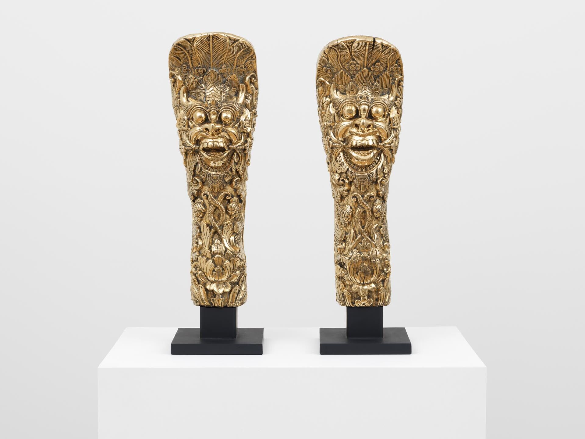 A pair of sculptures by Sherrie Levine, titled Gamelan Figures, dated 2017.
