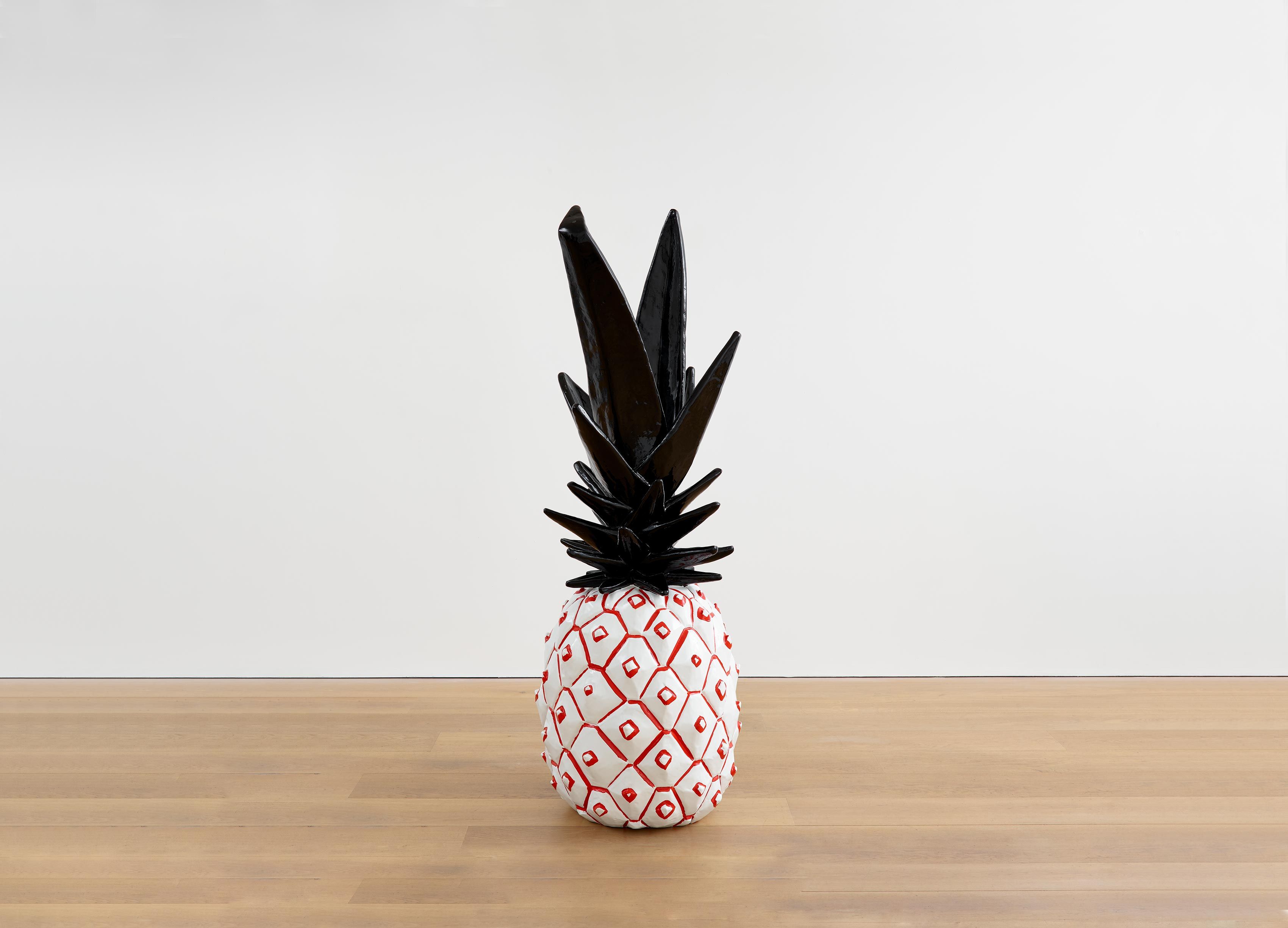 A painted bronze sculpture by Rose Wylie, titled Pineapple, dated 2021.