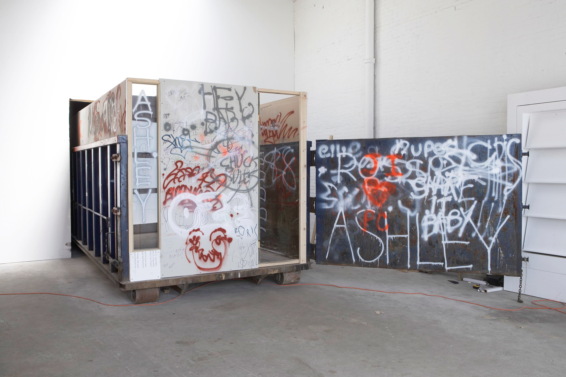 A recreated mixed media installation by Gordon Matta-Clark, titled Open House, dated 1972 and 2007.