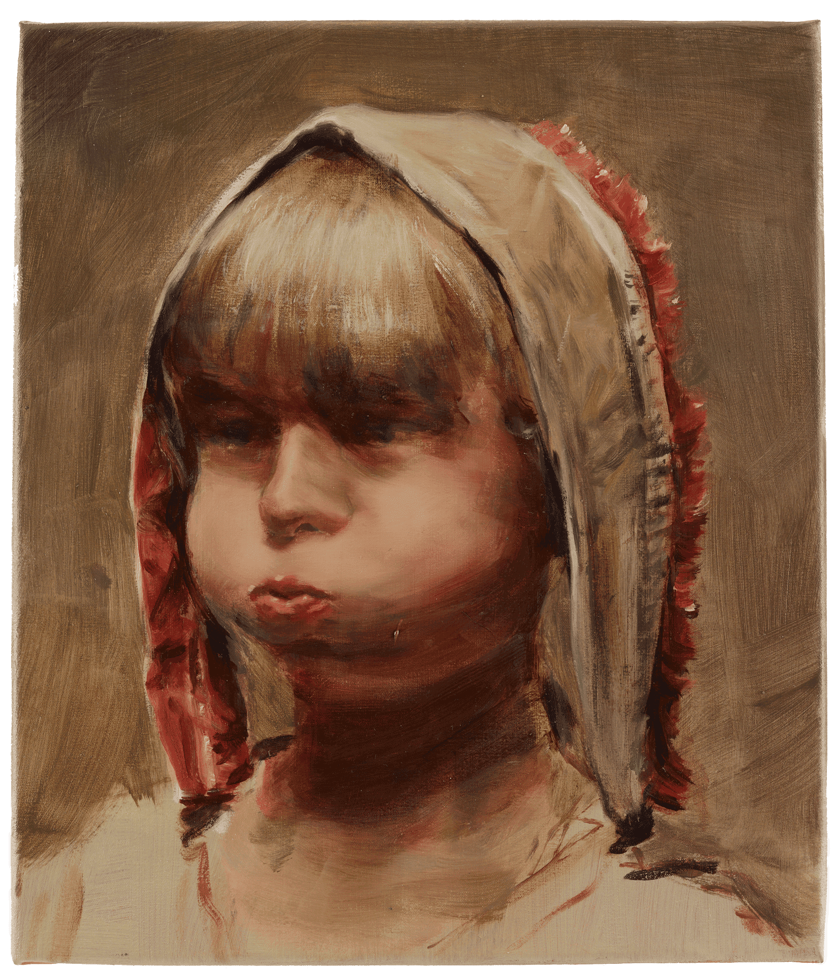 A painting by Michael Borremans, titled The Wind, dated 2011.