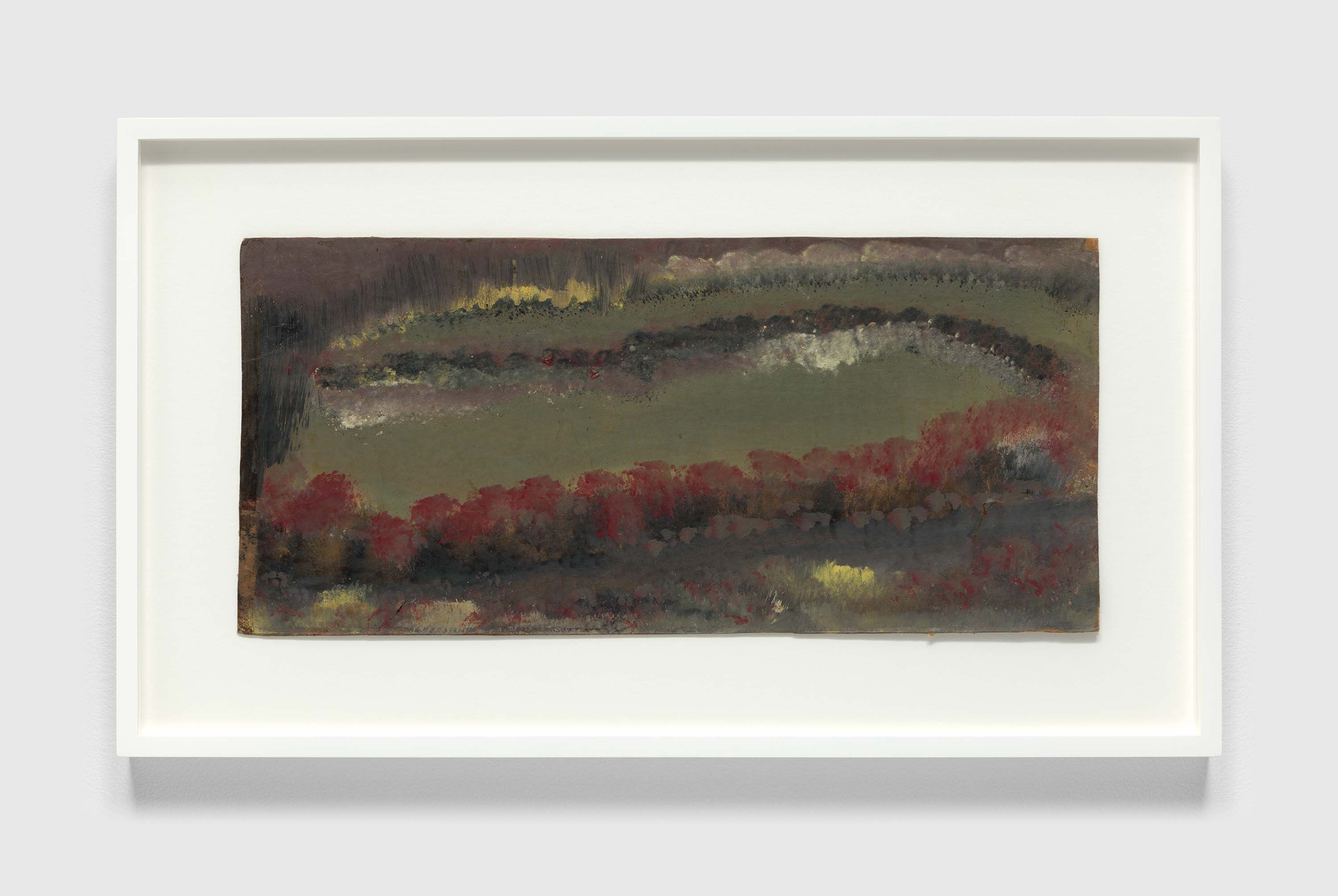 A painting on single-ply cardboard by Frank Walter, called Untitled (Grey and Red Landscape), n.d.