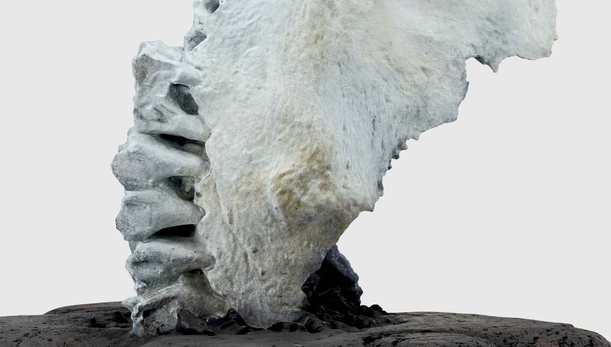 A detail of a sculpture by Huma Bhabha, titled Nothing Falls, dated 2024
