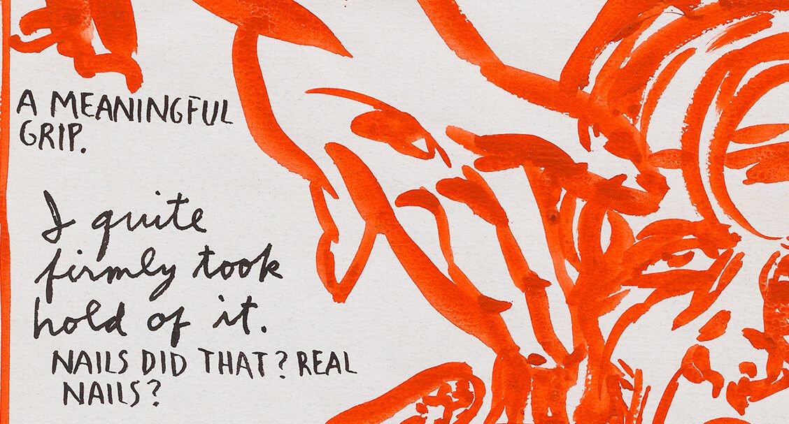 A detail from a work by Raymond Pettibon, titled No Title (Oh! Does it...), dated 1990.