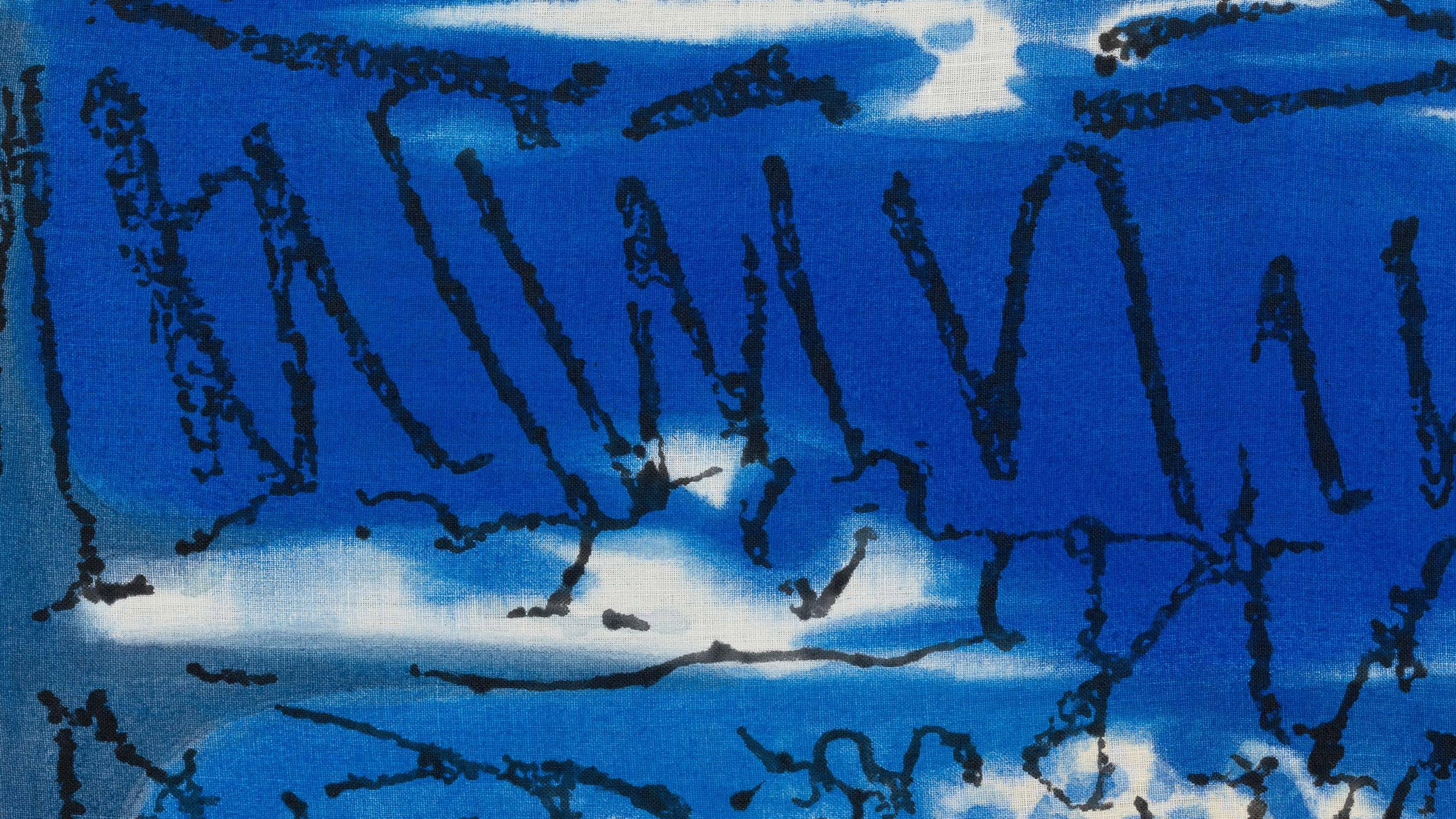 A detail view of Nate Lowman's drawing titled Kill the Pain no.2, dated 2021