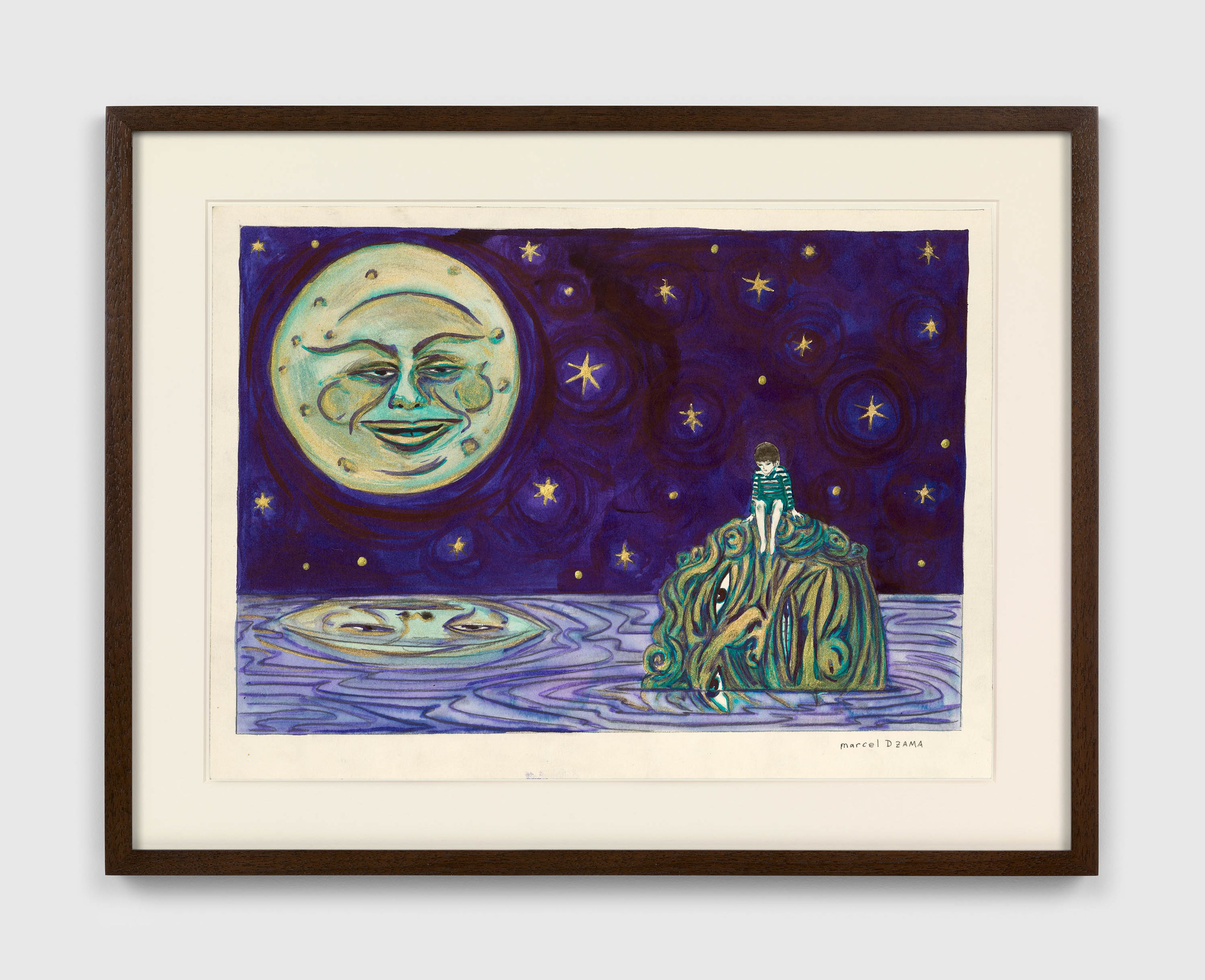 A work on paper by Marcel Dzama, titleed The end of gods and monsters, dated 2024.