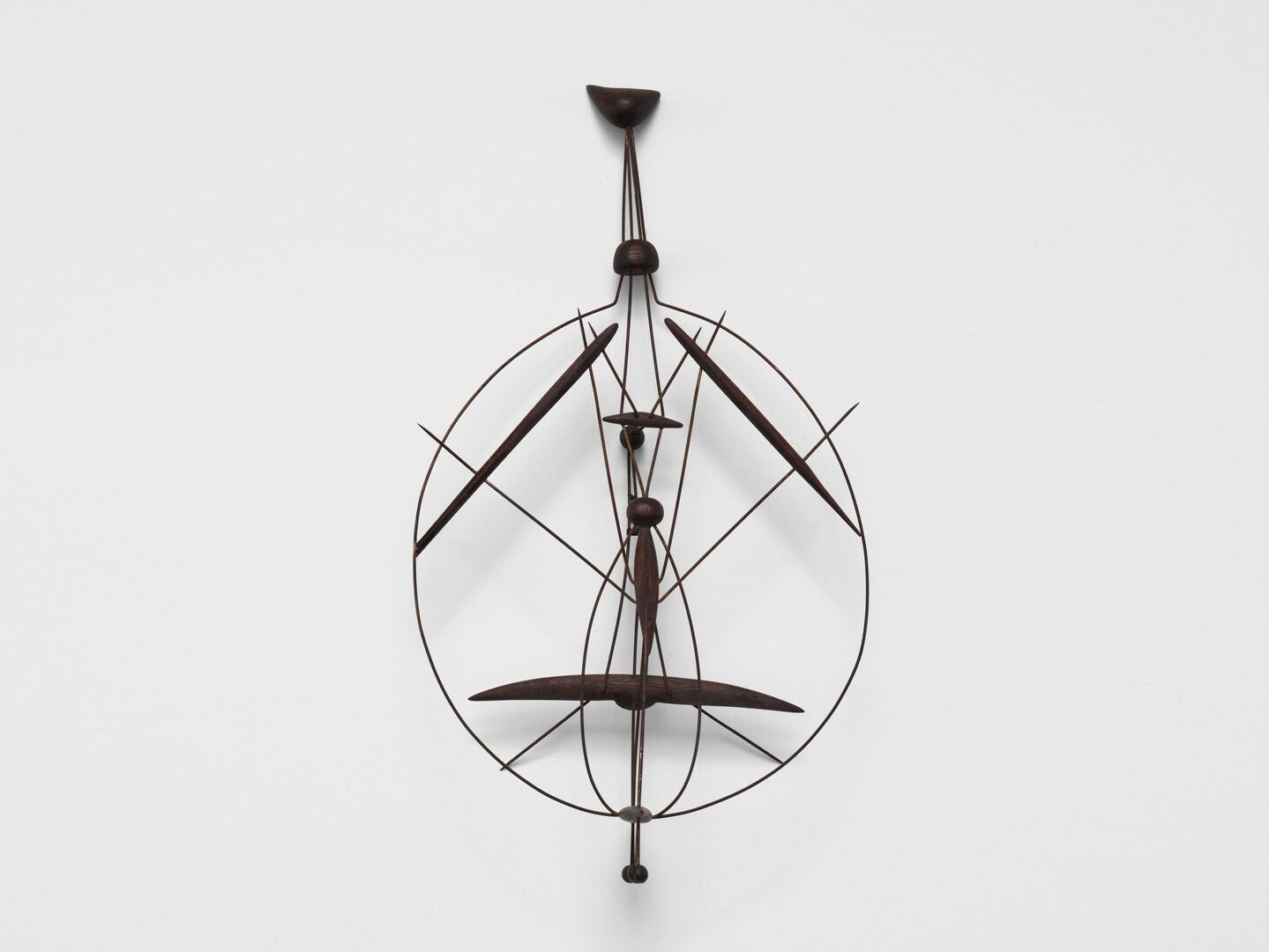 An untitled wall-mounted wood and steel wire sculpture by Leo Amino, circa 1955.