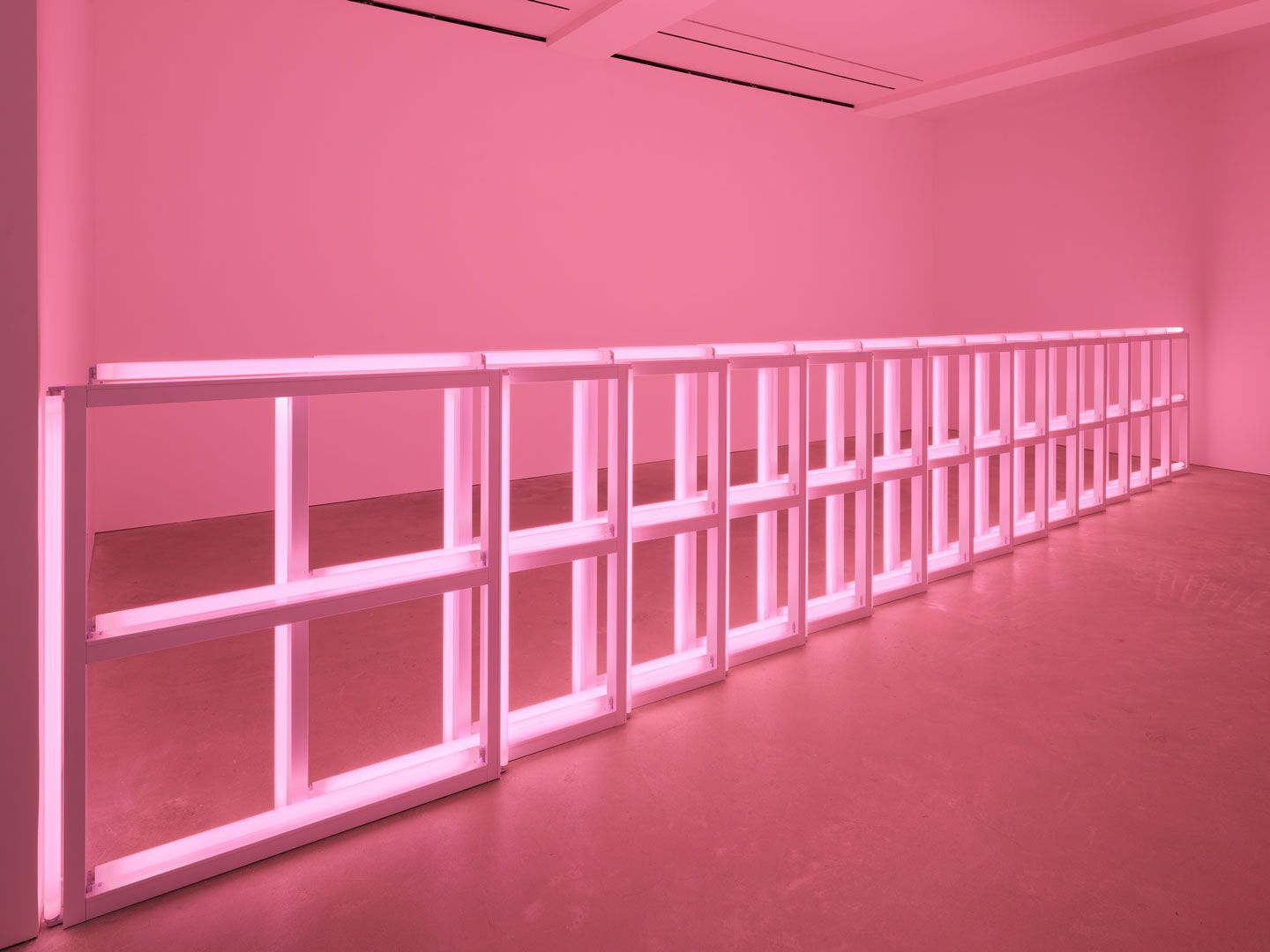 Installation view of an untitled sculpture by Dan Flavin, dated 1974.