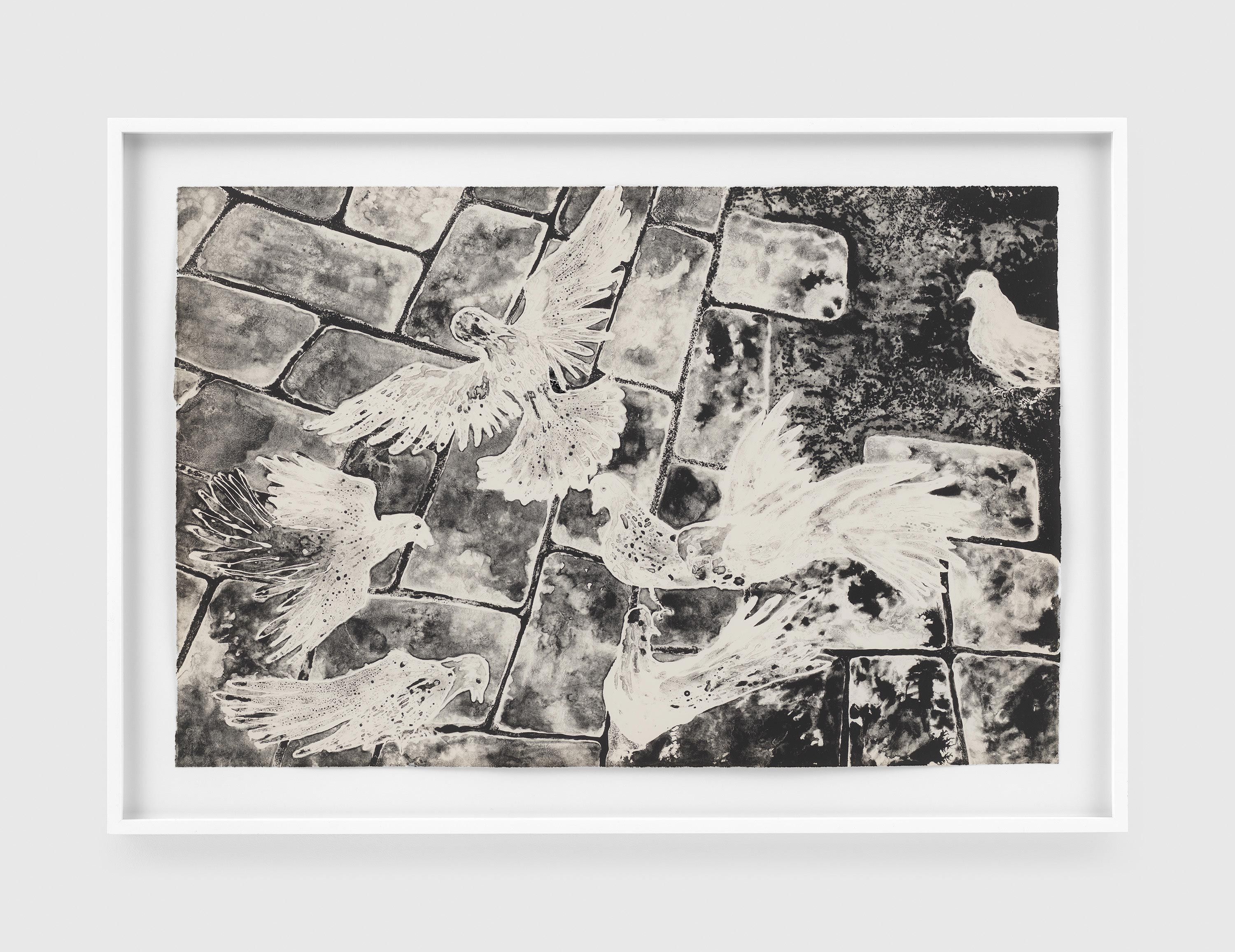 A print by Ruth Asawa, titled Pigeons and Cobblestones (TAM.1478), dated 1965.