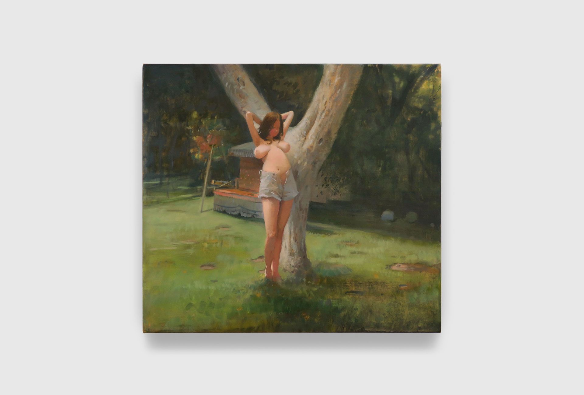 A painting by Lisa Yuskavage titled Naked Neighbor, dated 2020.