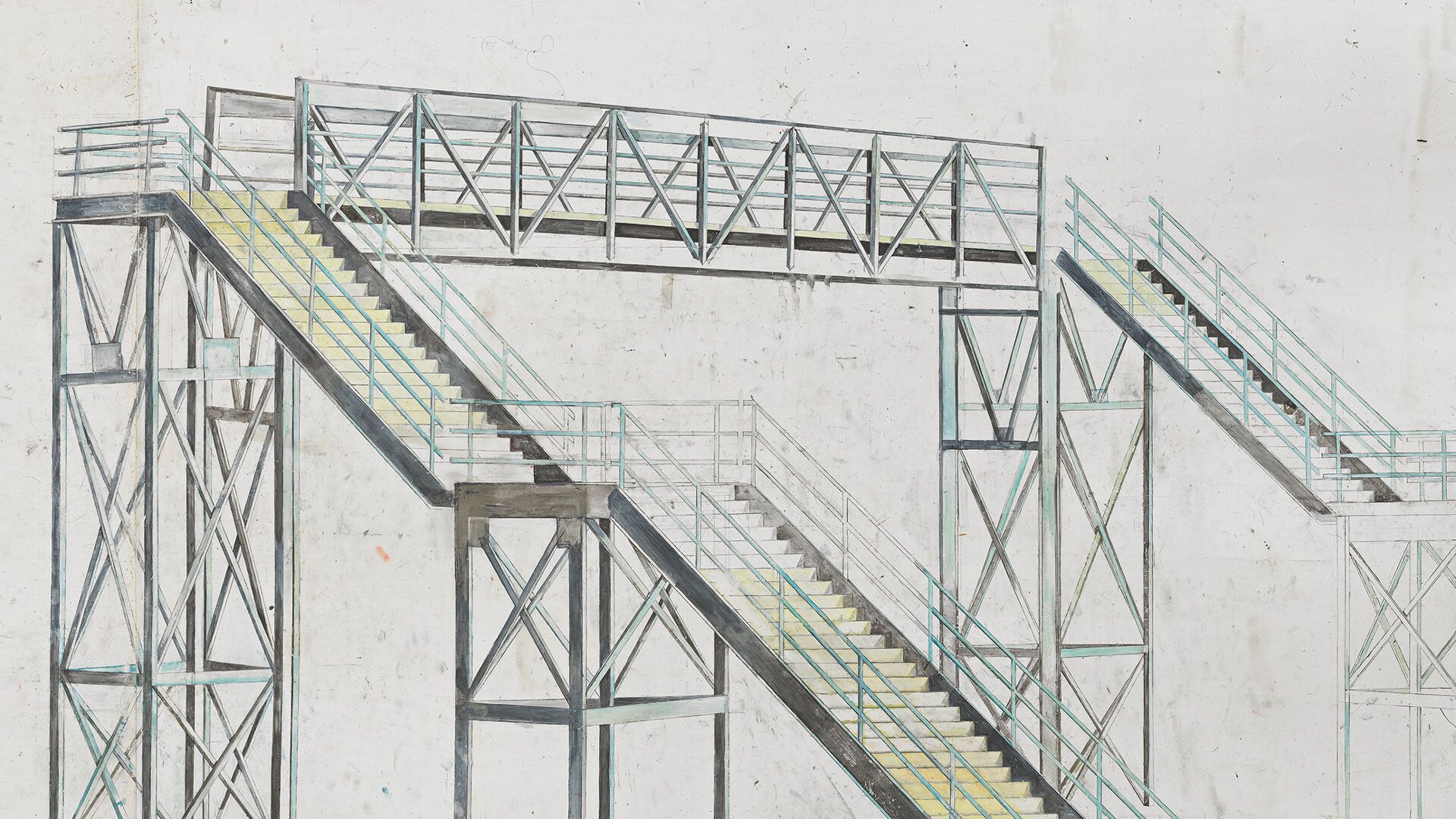 An installation view featuring works by Thoba Khedoori at Fondation Beyeler, dated 2019