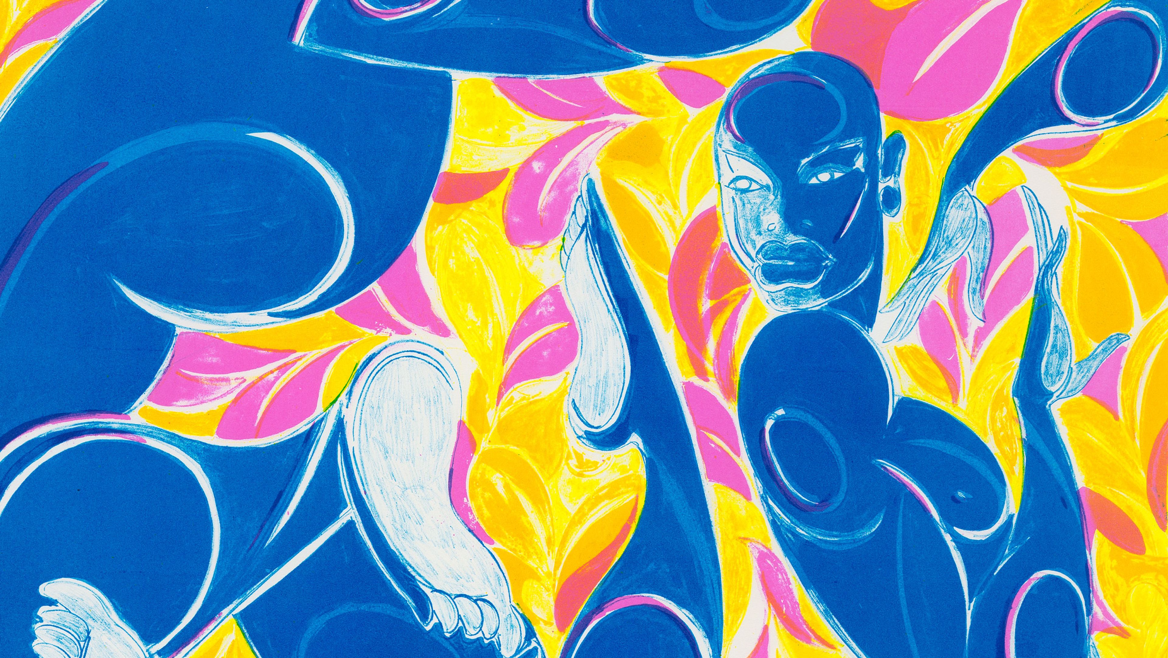 A detail of a print by Tunji Adeniyi-Jones titled Sunrisers, dated 2022