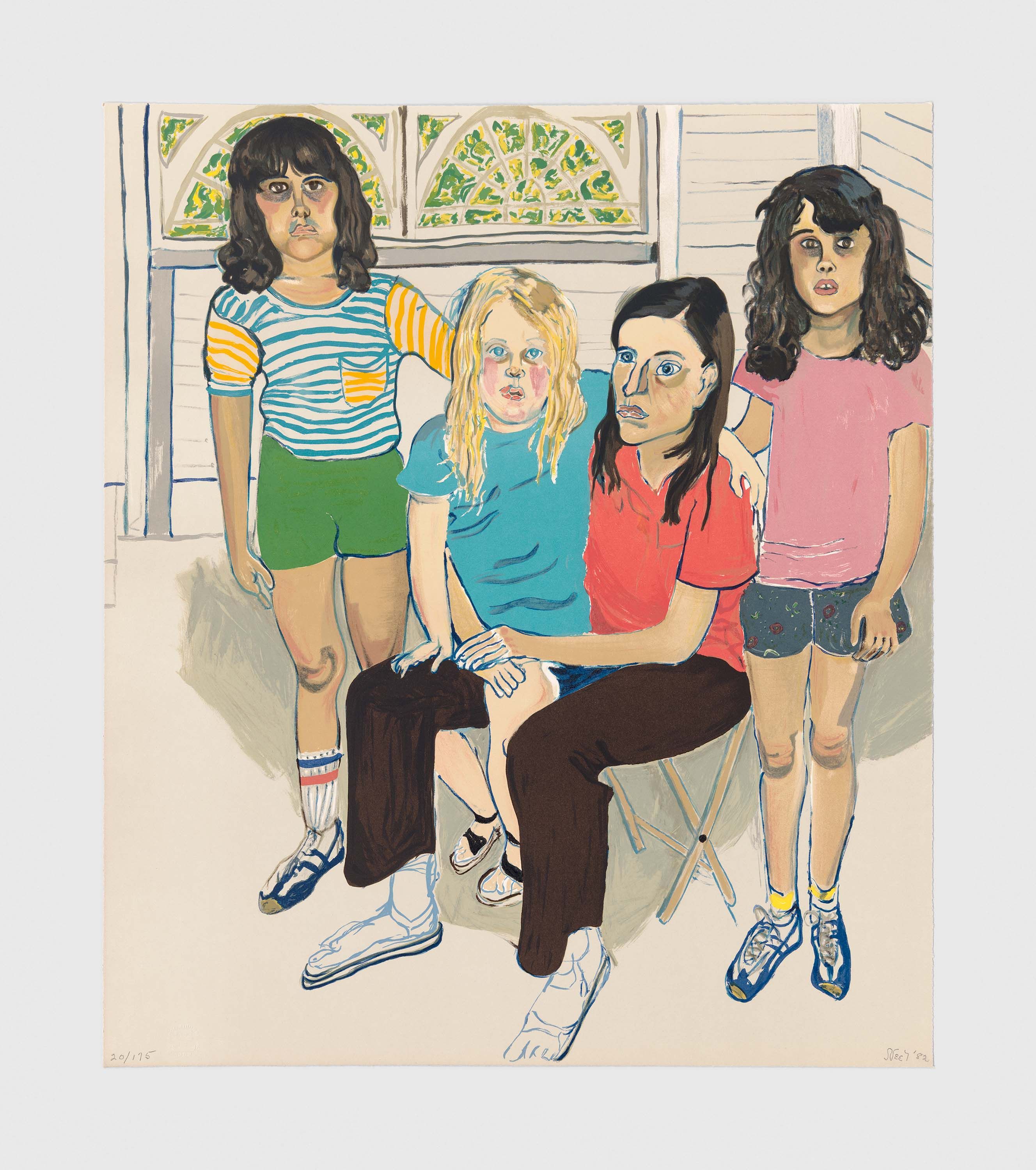 A lithograph on paper by Alice Neel titled The Family, dated 1982.