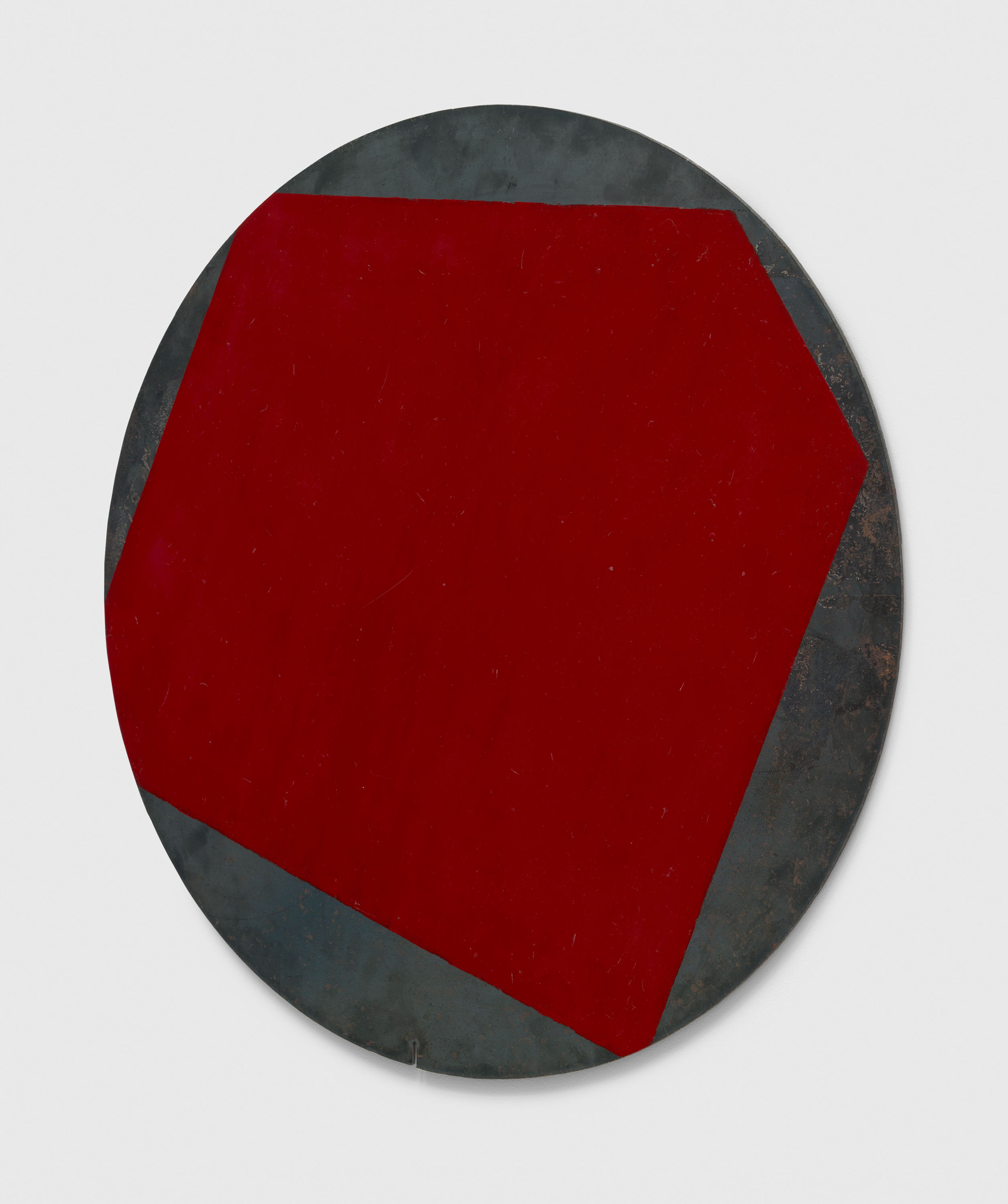 A painting on steel by Merrill Wagner, titled Red Circle, dated 1990.