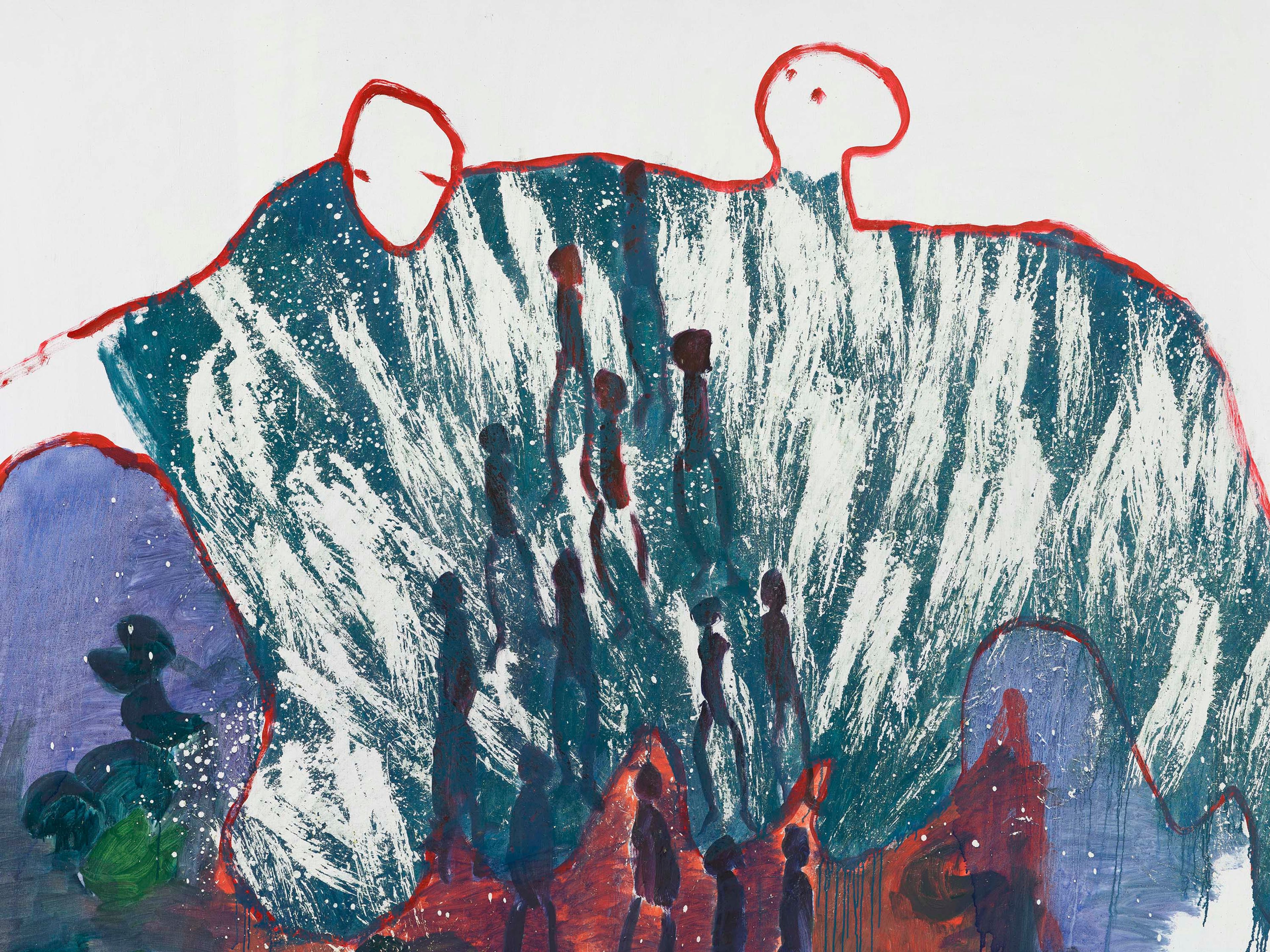 A detail from a painting by Portia Zvavahera, titled Kubuditswa muhari, dated 2025.