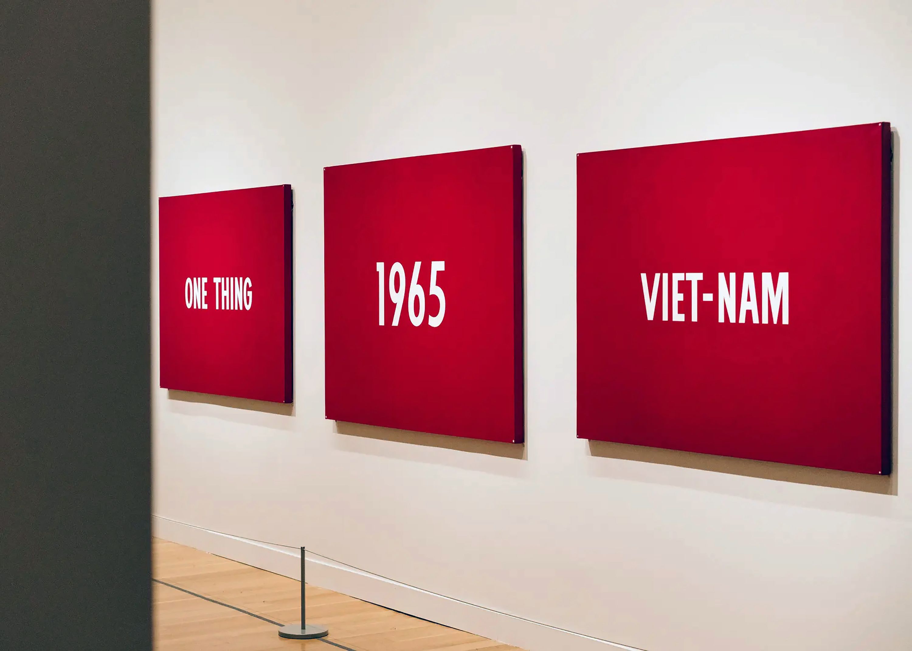 Installation view, On Kawara,’s Title (1965), on view in Artists Respond: American Art and the Vietnam War, 1965–1975, National Gallery of Art, Smithsonian Institution, Washington, DC, 2019. © One Million Years Foundation. Photo by Mildred Baldwin