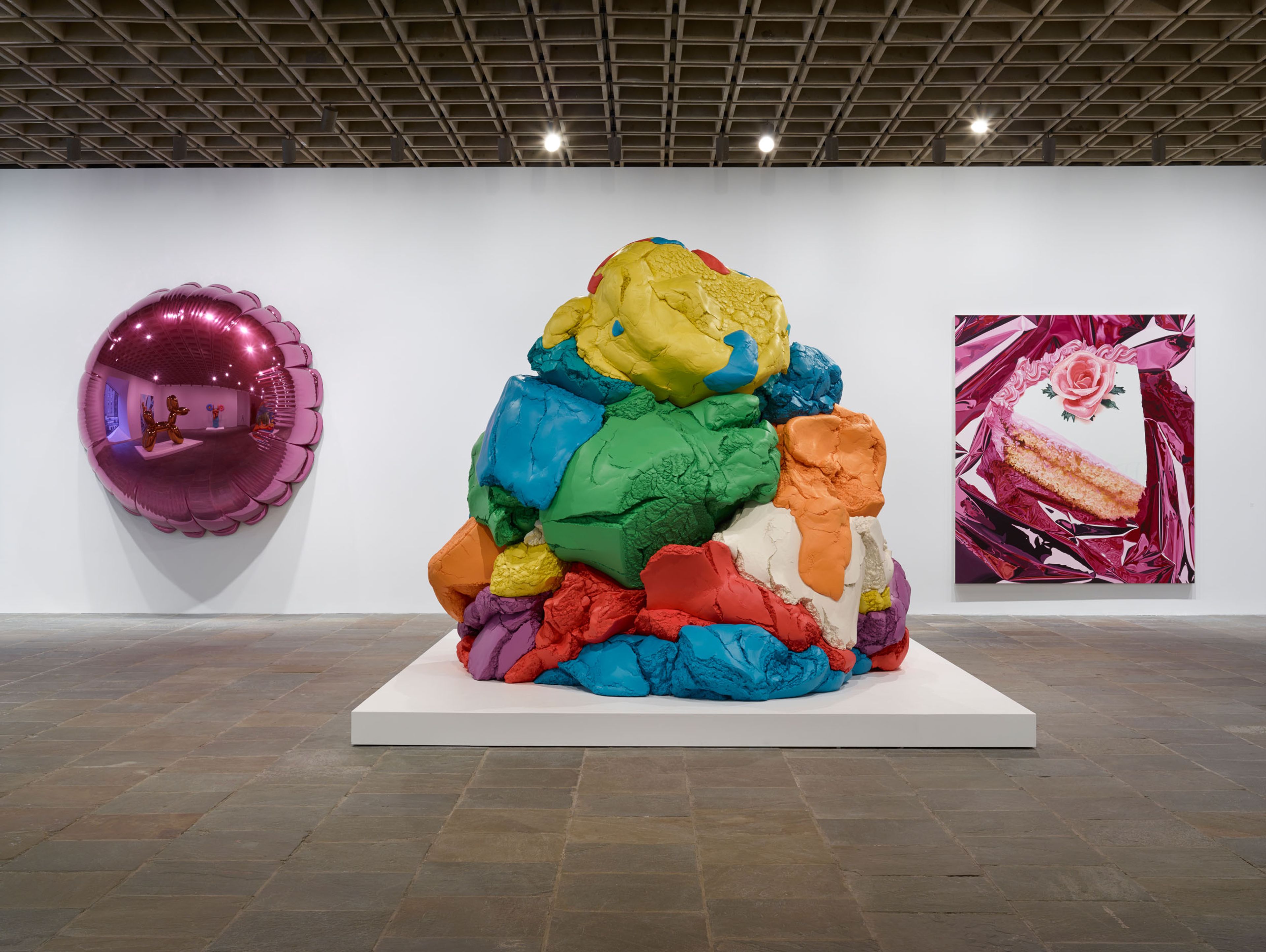 Installation view of the exhibition,¬†Jeff Koons: A Retrospective¬†at the Whitney Museum of American Art in New York, dated 2014.