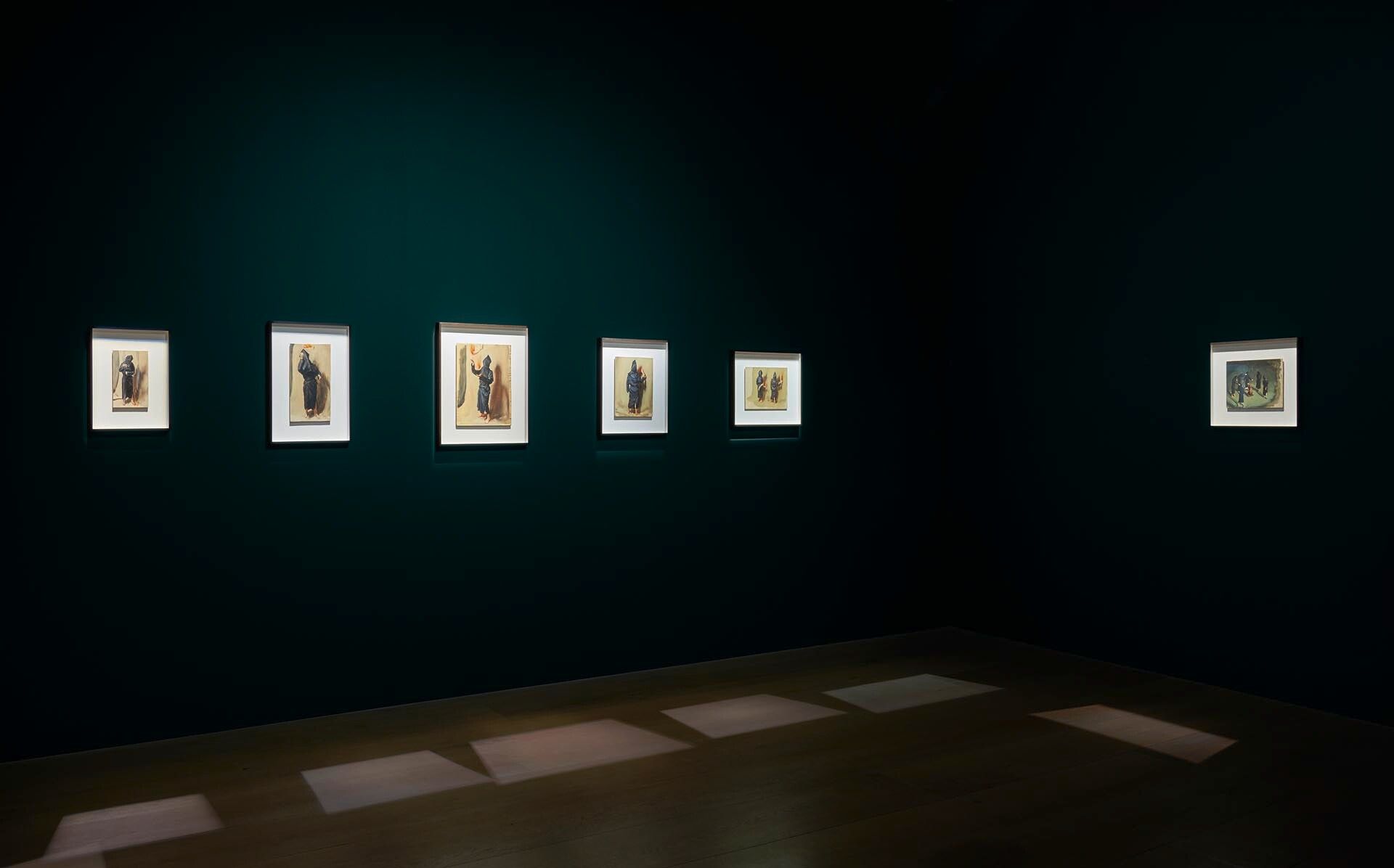 Installation view of the exhibition Michaël Borremans: Black Mould, at David Zwirner in London, dated 2015.