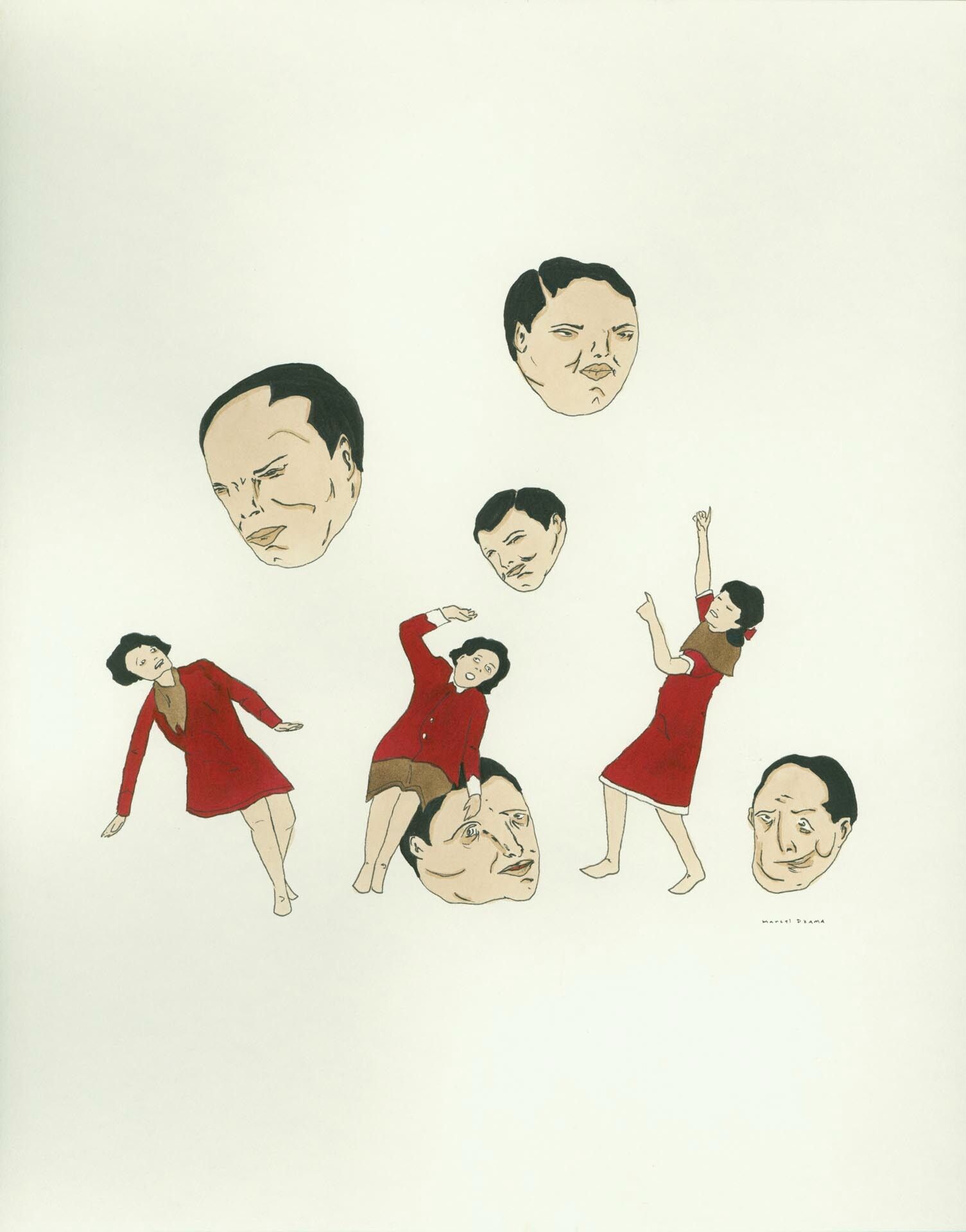 An untitled drawing by Marcel Dzama, dated 2005.