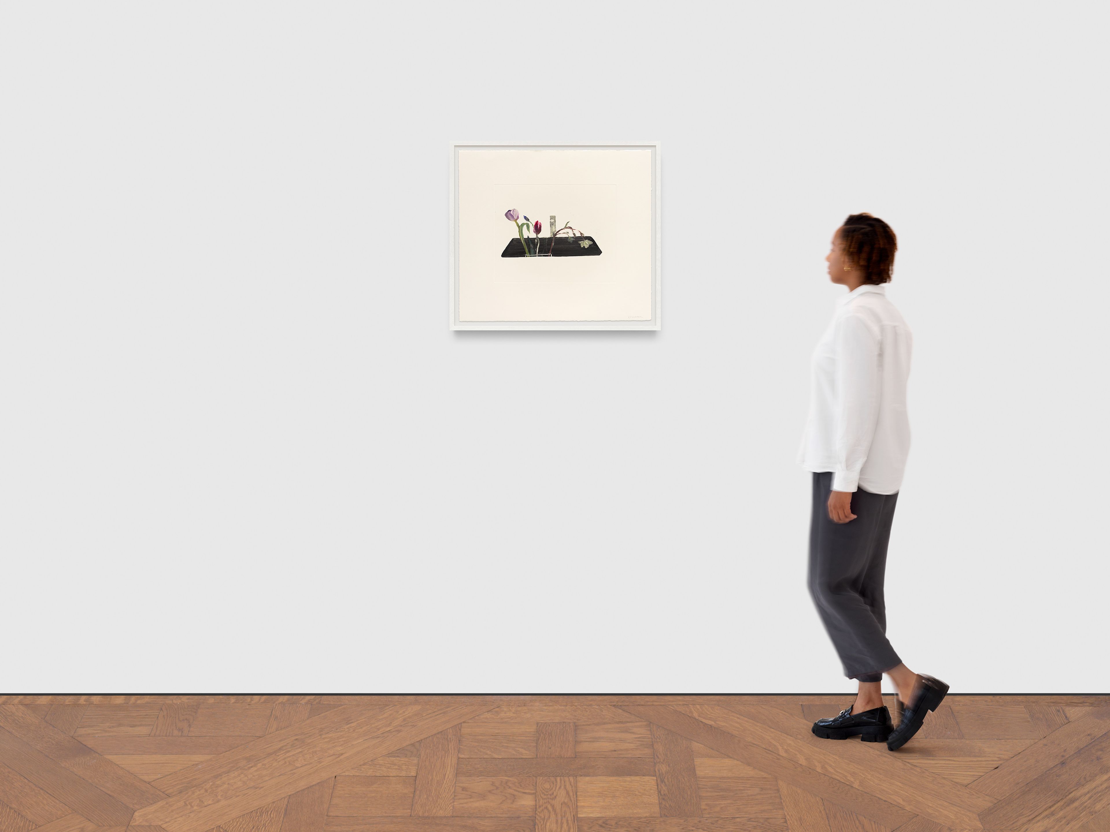 A print by Aubrey Levinthal, titled Sink with Bouquet, dated 2025.