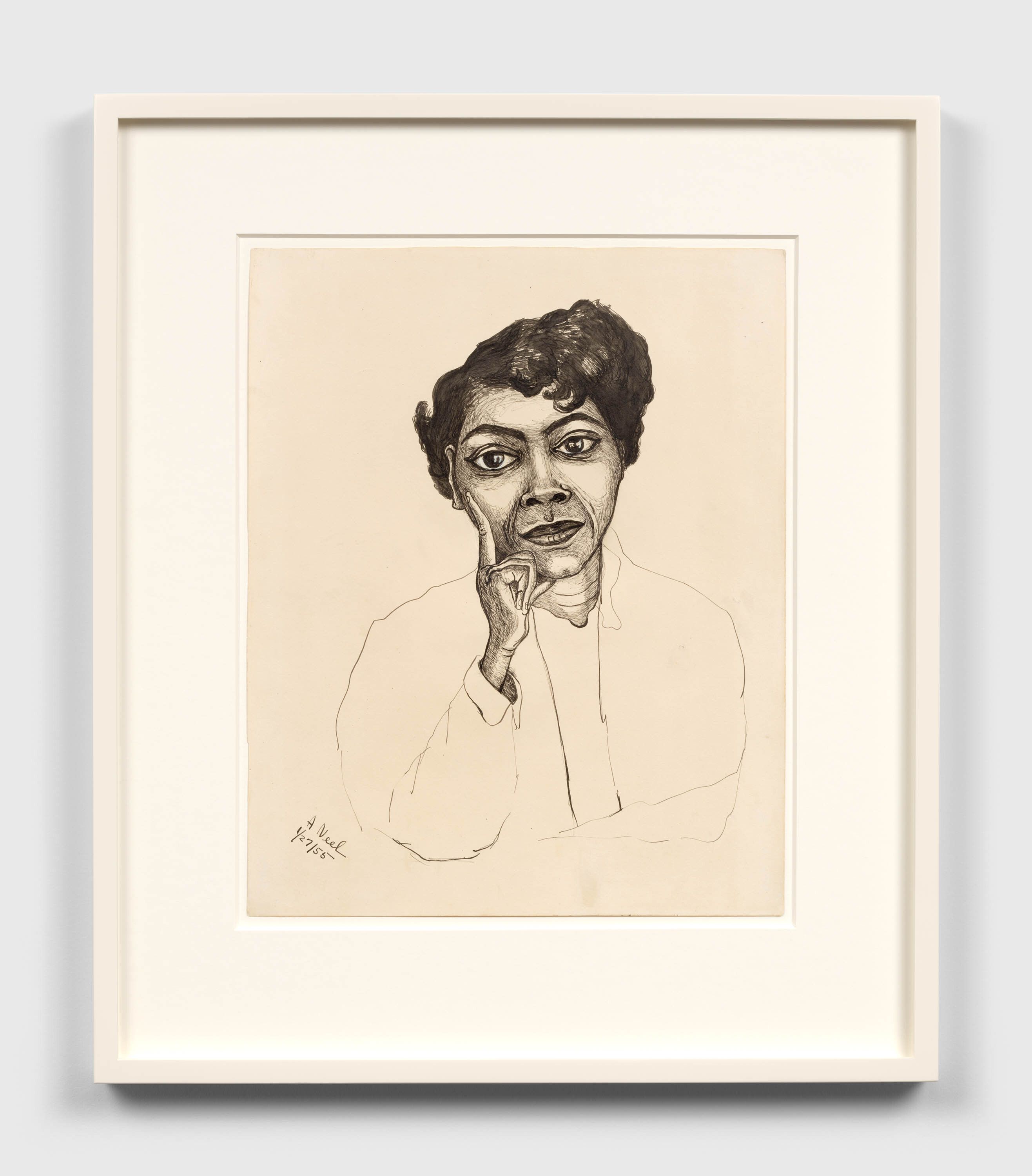 A mixed media artwork by Alice Neel, titled Caroline Hicks, dated 1955.